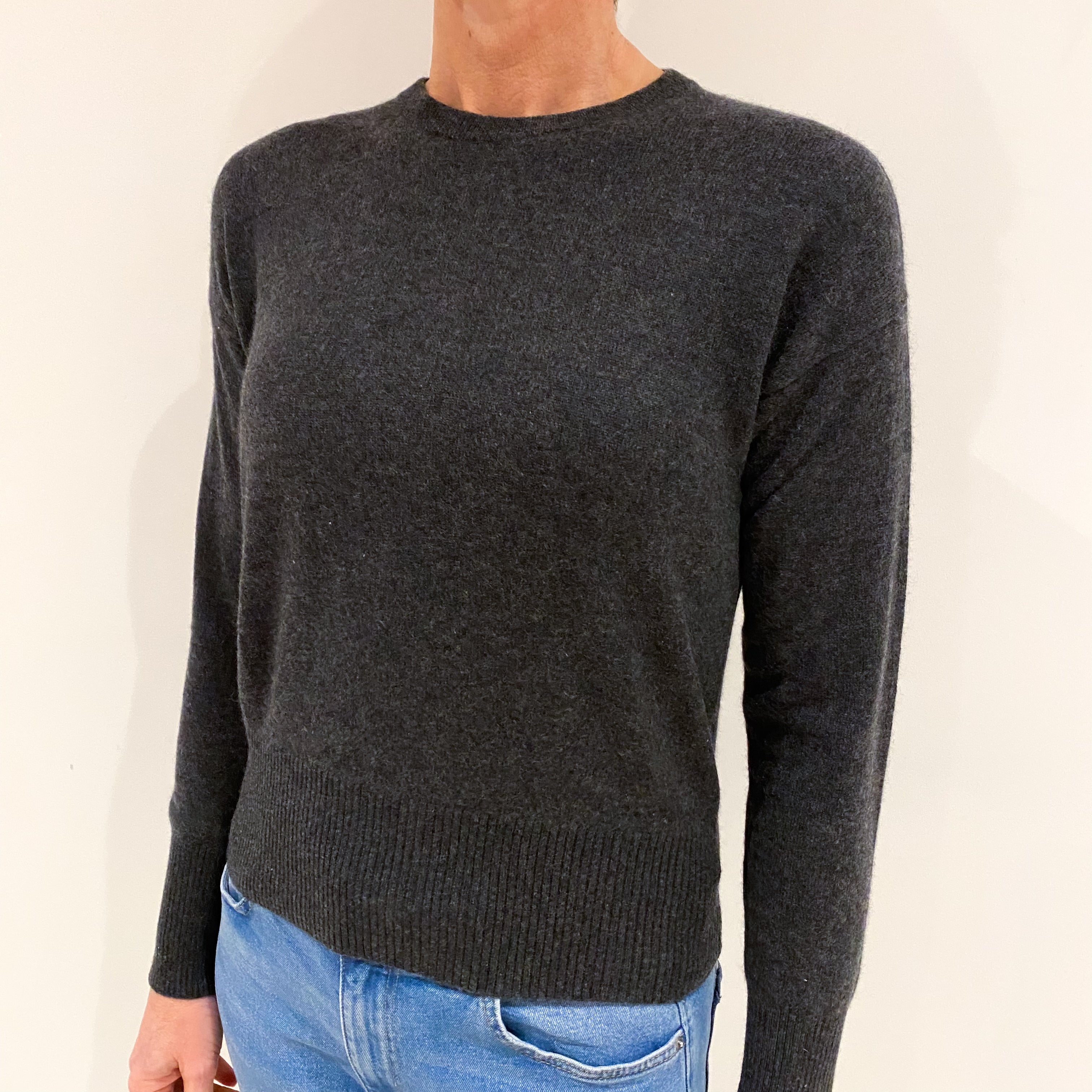 Dark Slate Grey Cashmere Crew Neck Jumper Small