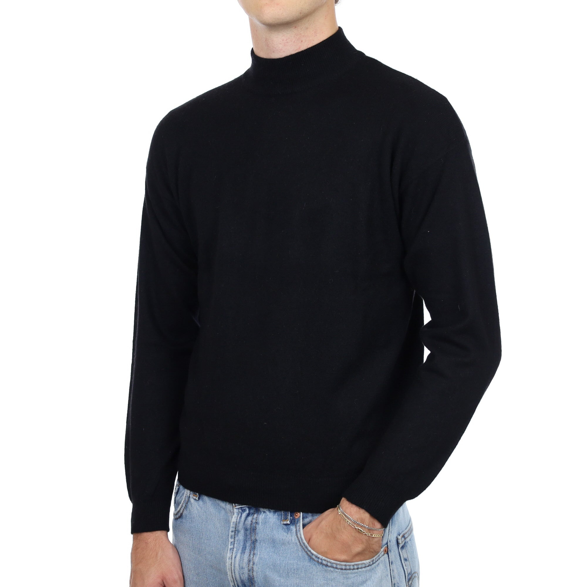 Men's Black Cashmere Turtle Neck Jumper Medium