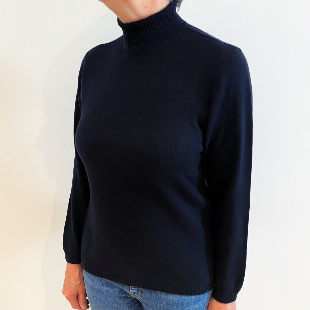 Dark Navy Blue Cashmere Polo Neck Jumper Medium