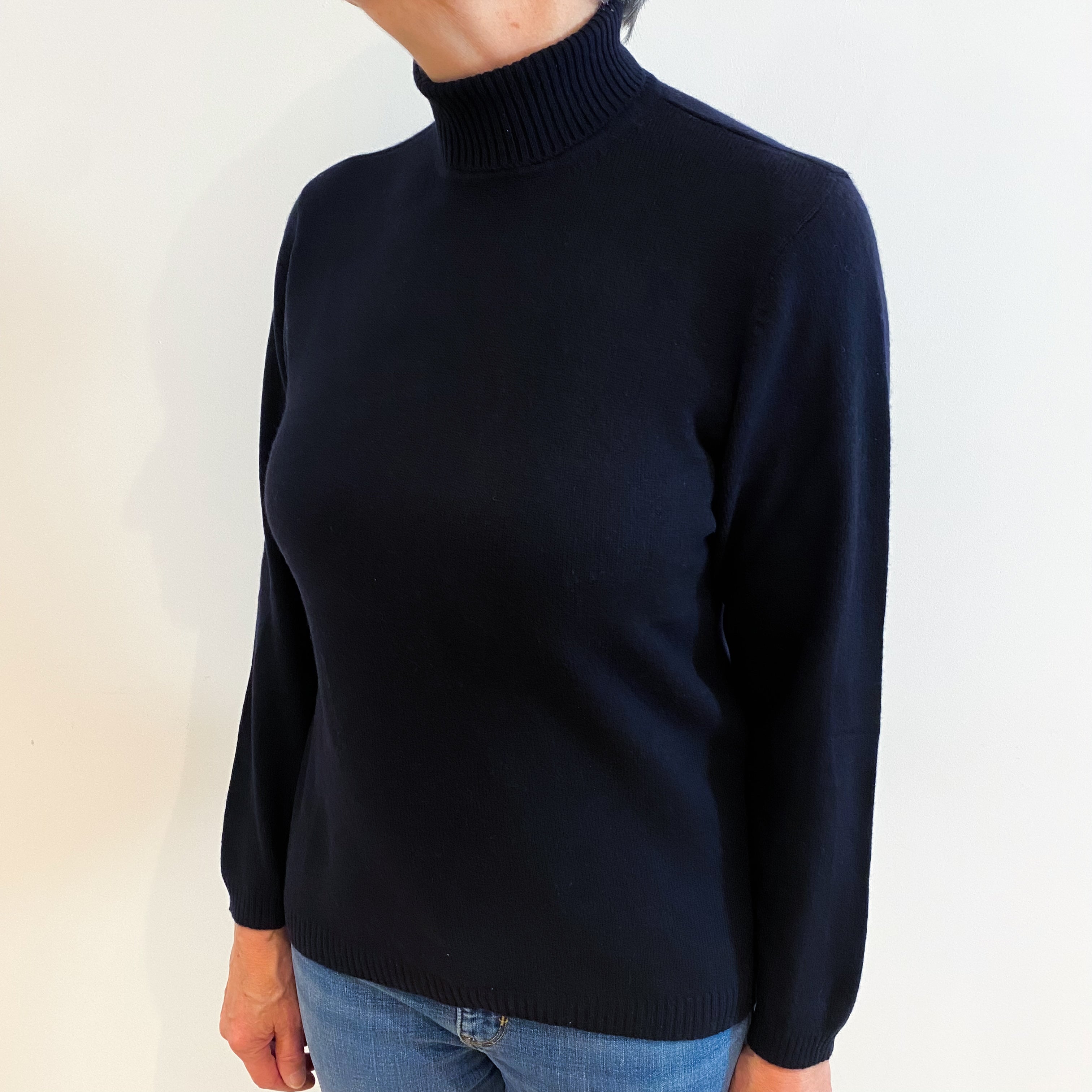 Dark Navy Blue Cashmere Polo Neck Jumper Medium