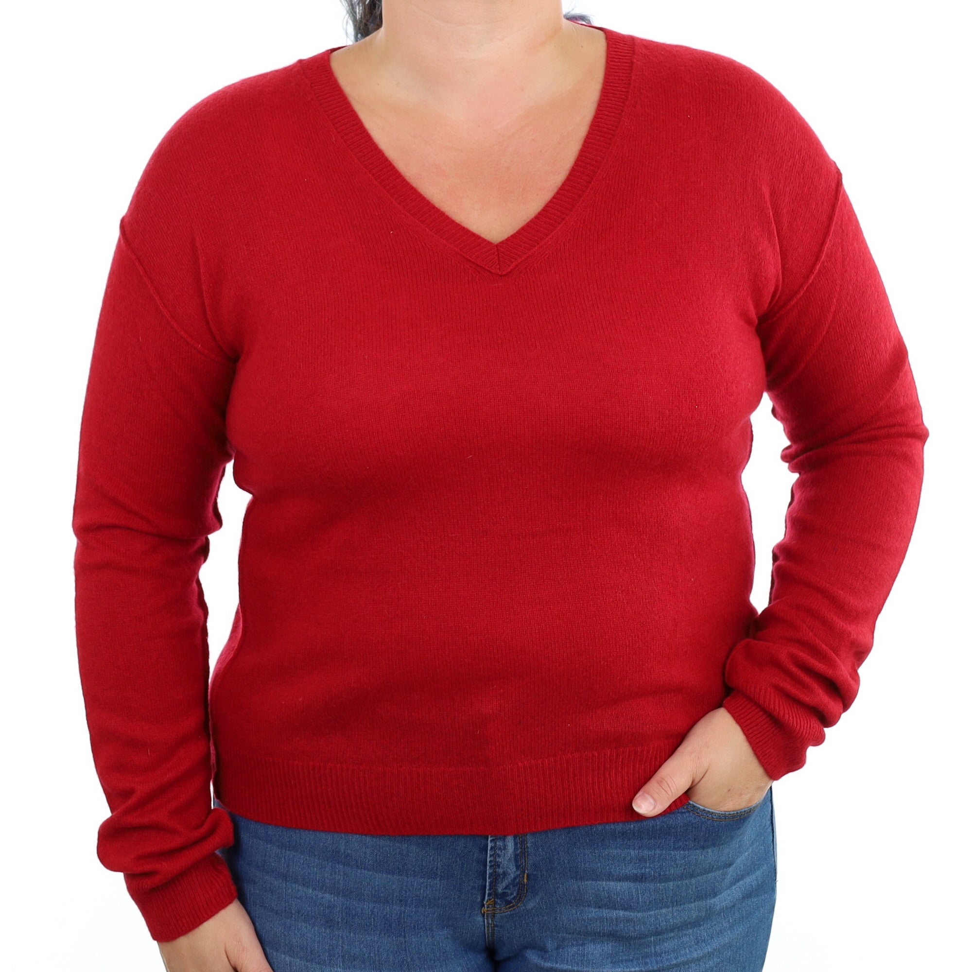 Crimson Red Cashmere V Neck Jumper Large