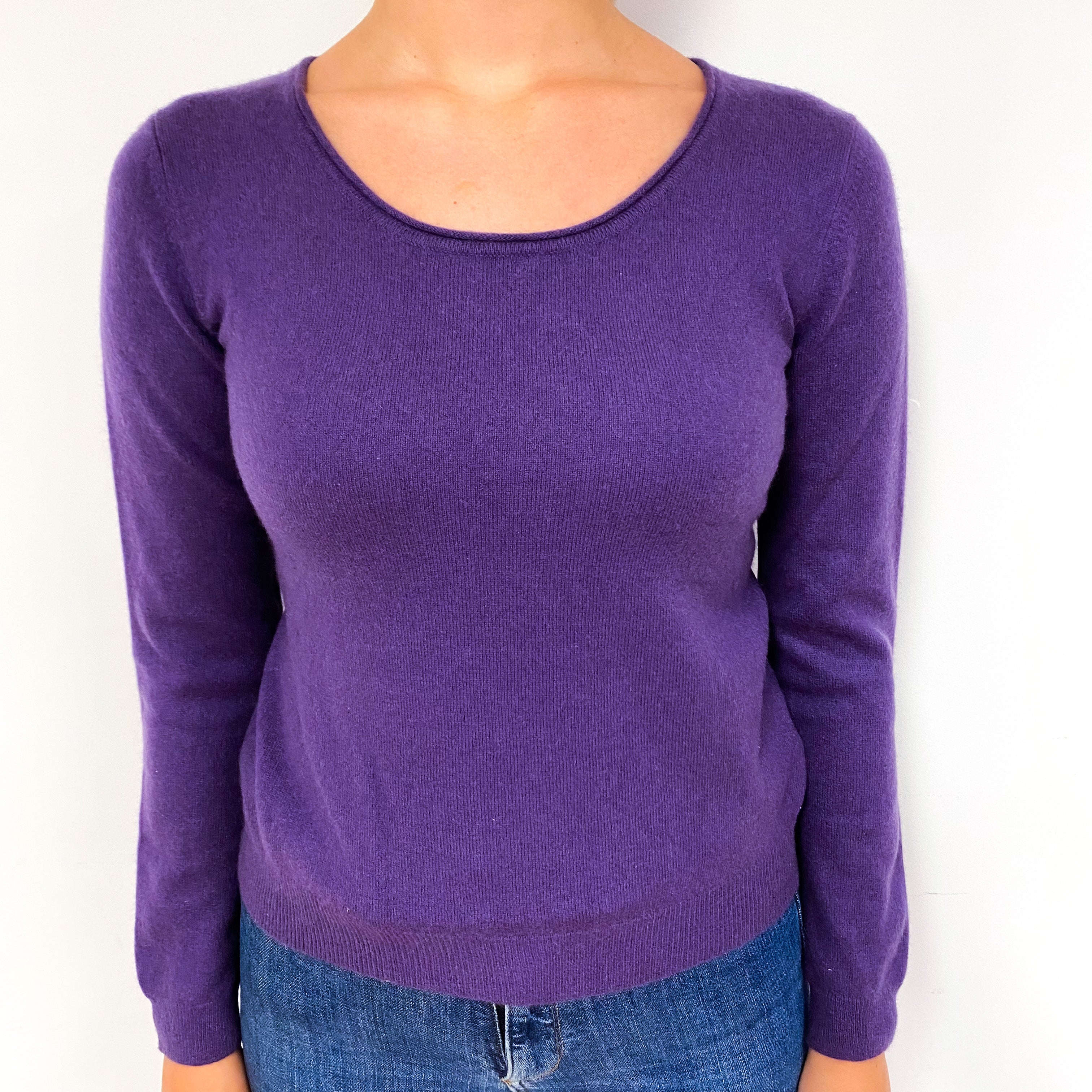 Blueberry Purple Elbow Patch Cashmere Crew Neck Jumper Small