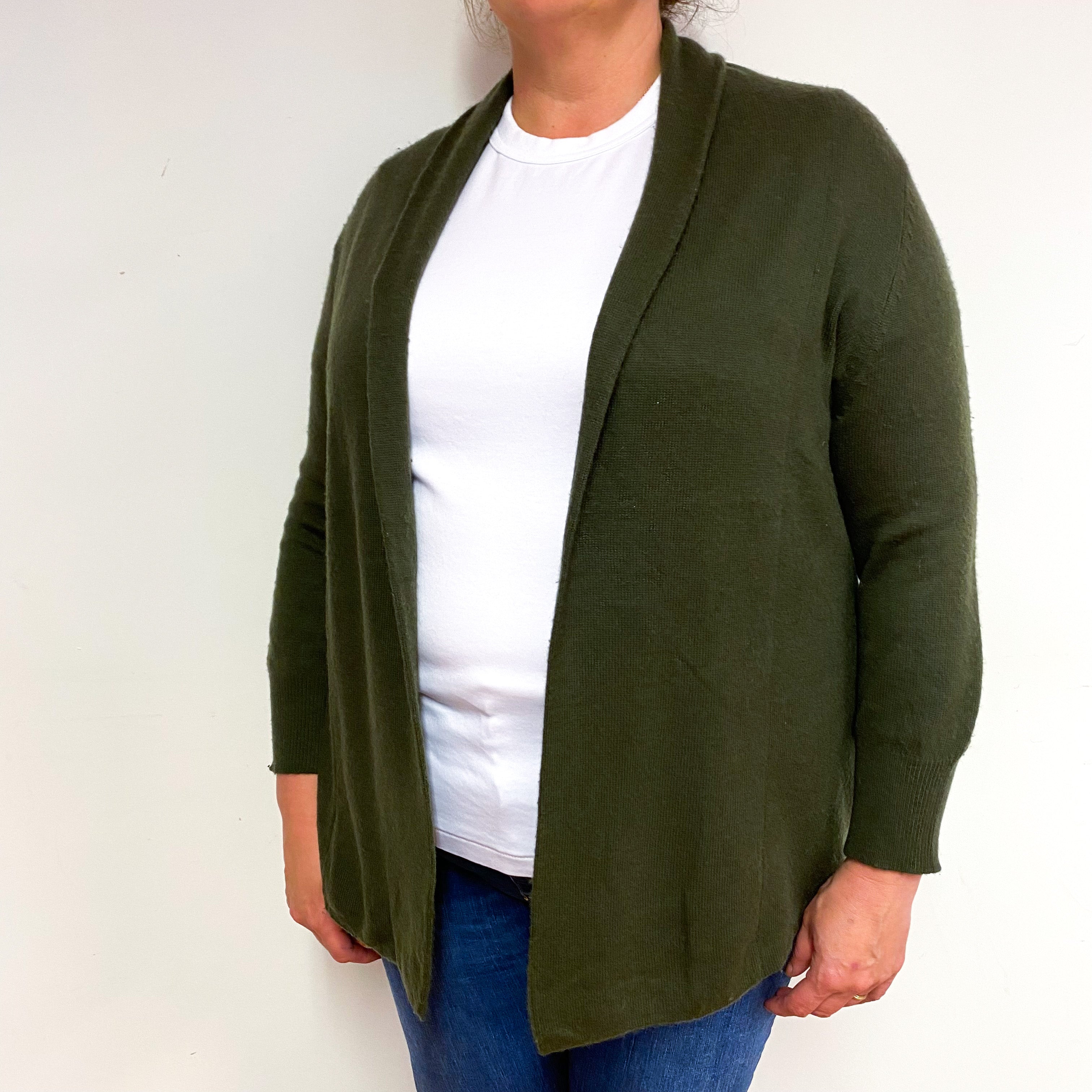 Seaweed Green Cashmere Edge to Edge Cardigan Extra Large