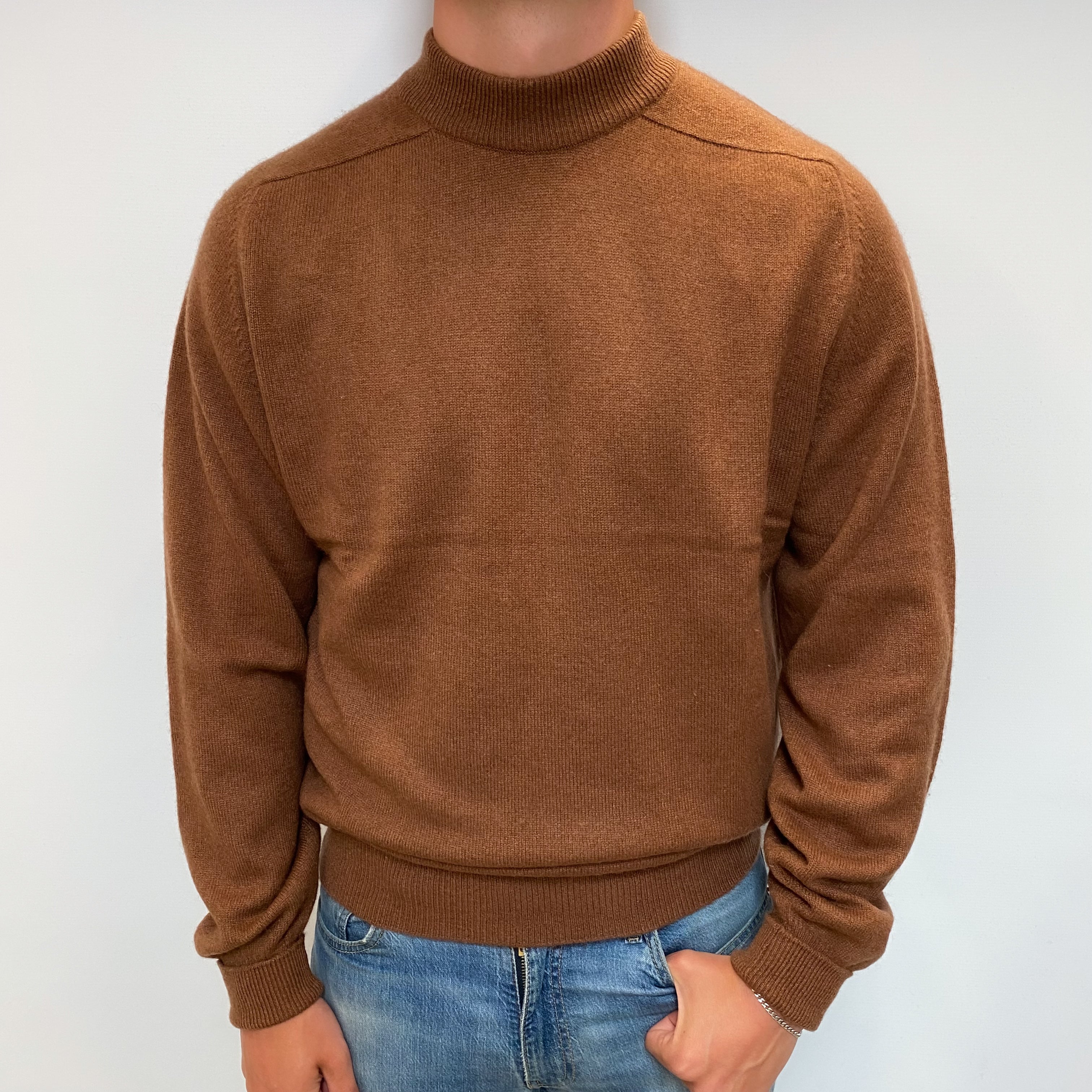 Men's Johnstons Umber Brown Cashmere Turtle Neck Jumper XXL