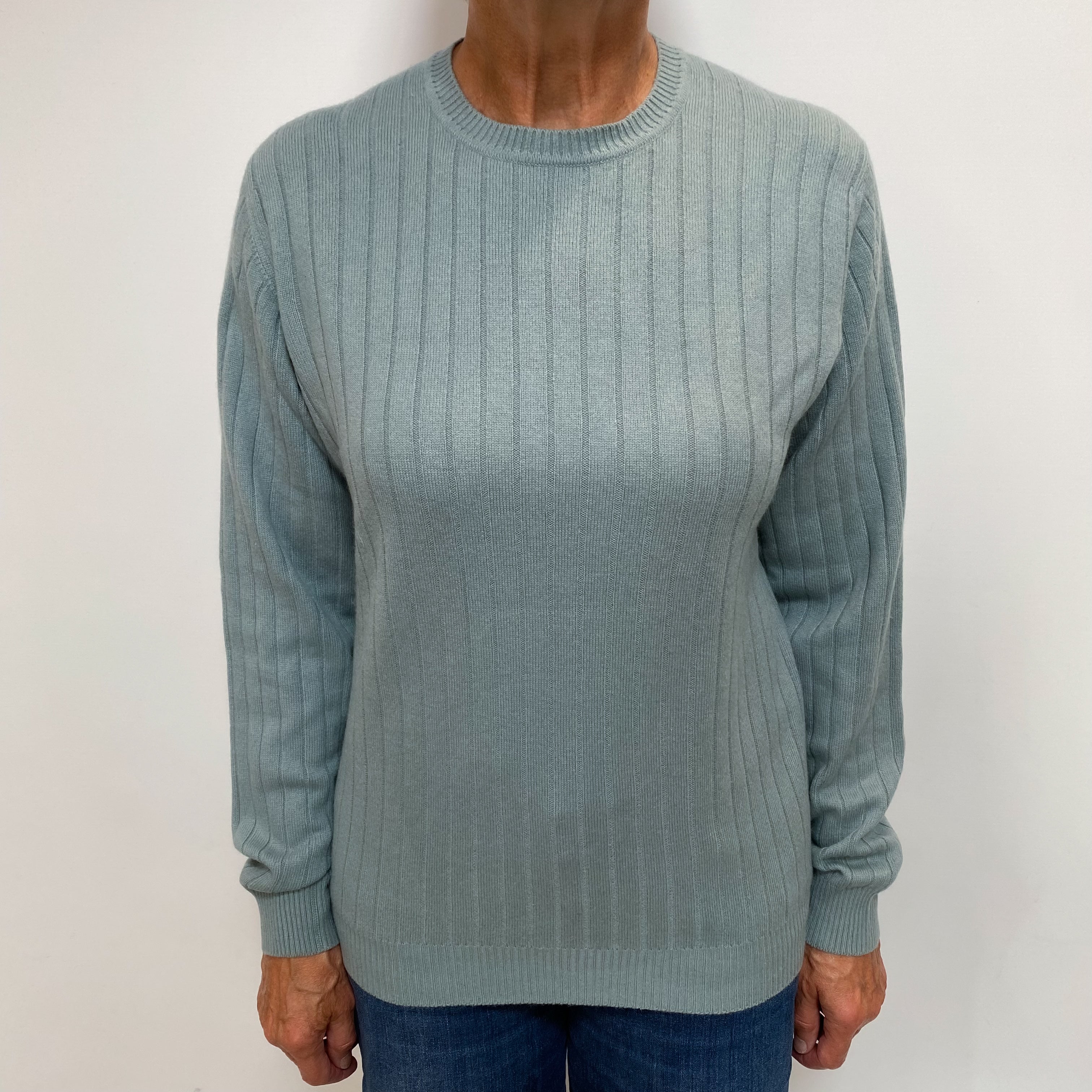 Dusky Green Cashmere Crew Neck Jumper Medium