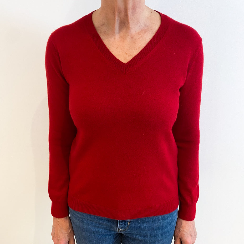 Post Box Red Cashmere V Neck Jumper Medium
