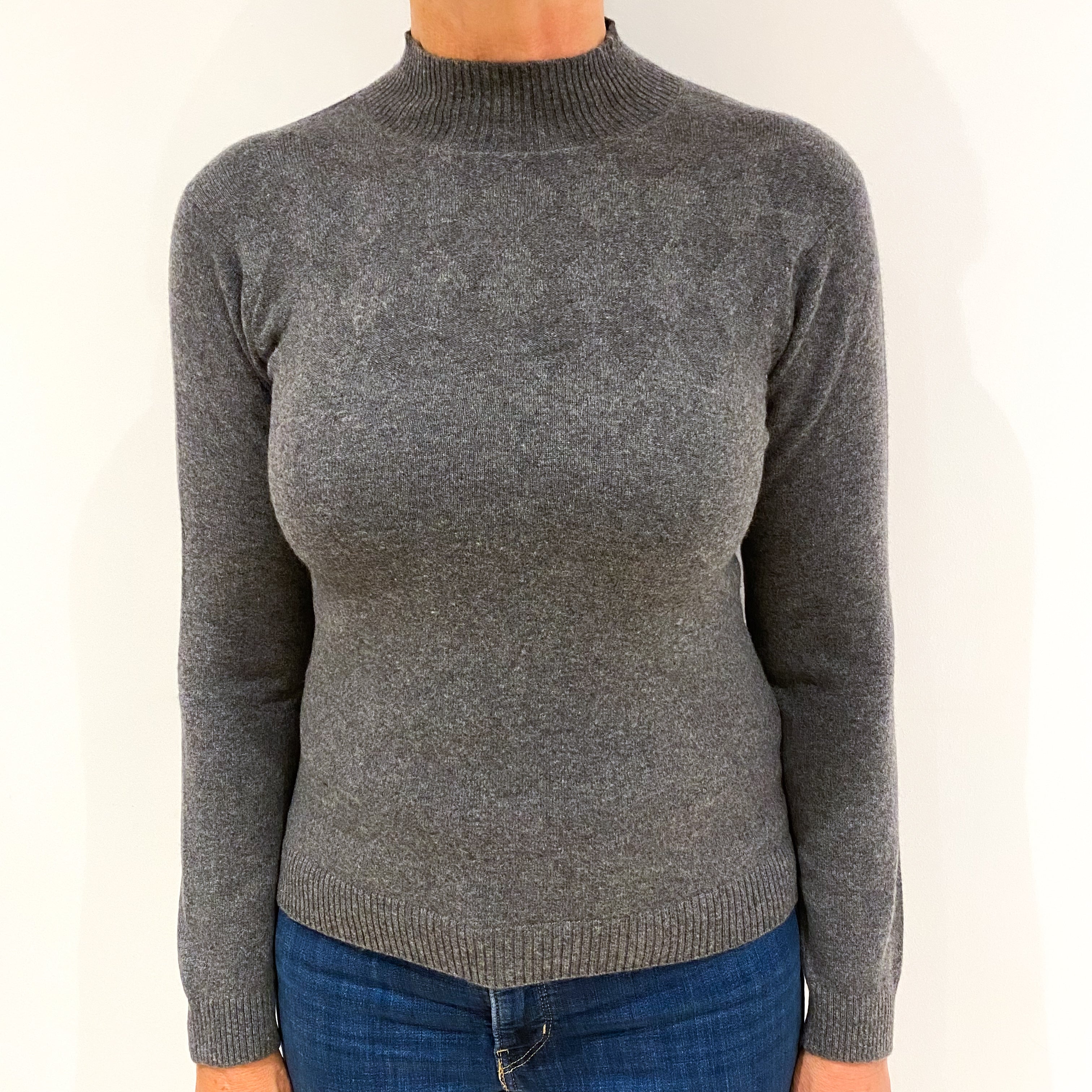 Smoke Grey Cashmere Turtle Neck Jumper Medium