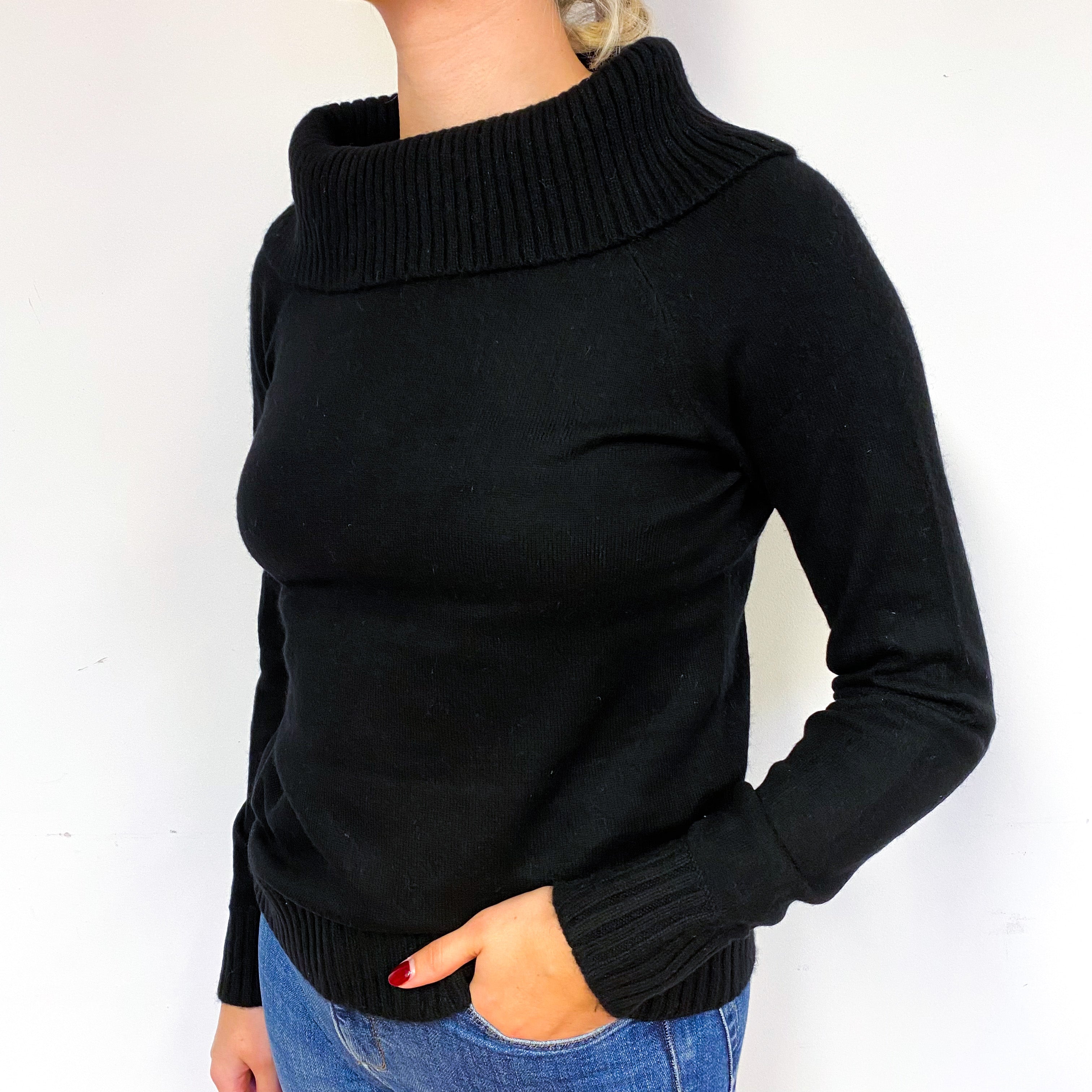 Black Cashmere Roll Neck Jumper Small