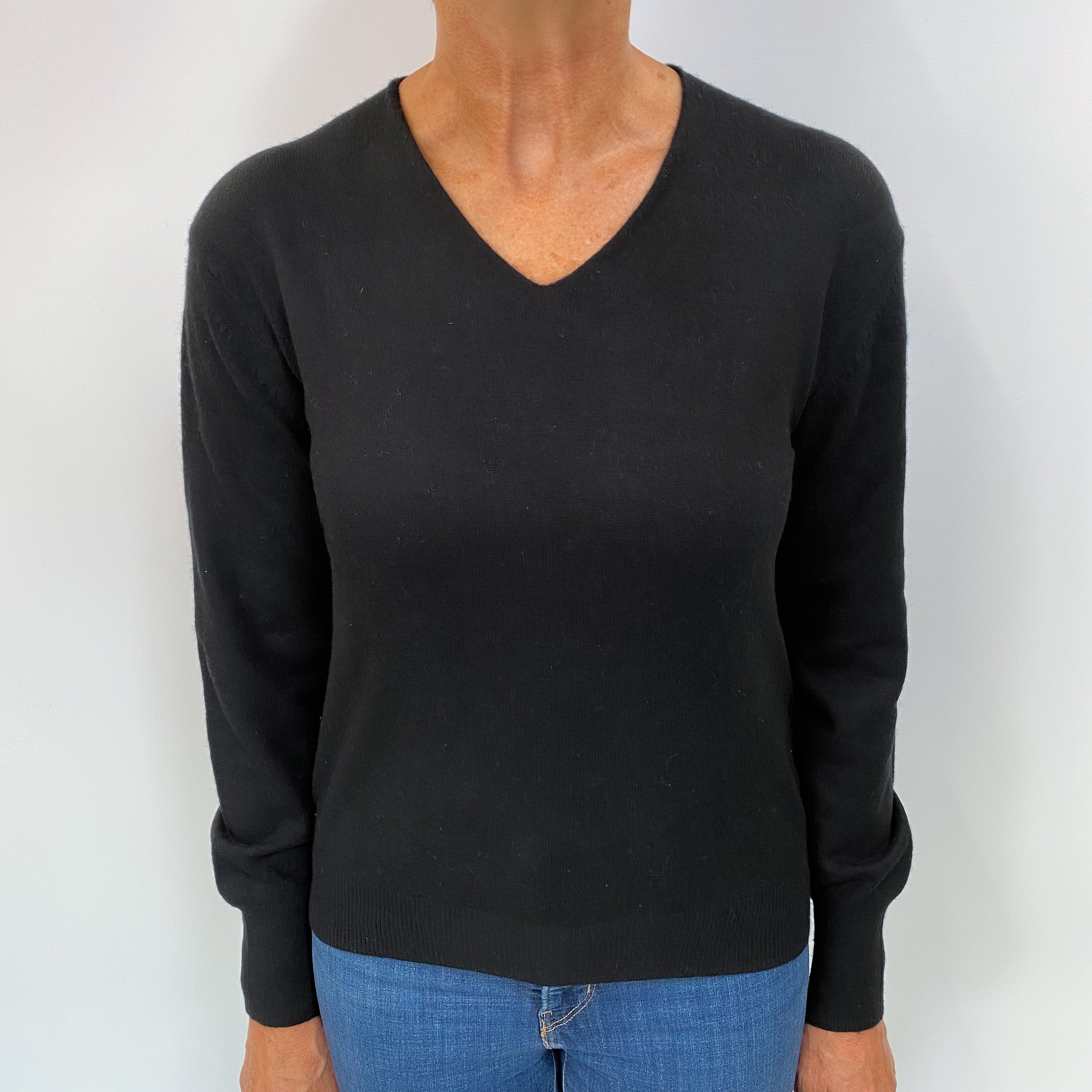 Black Cashmere V Neck Jumper Medium