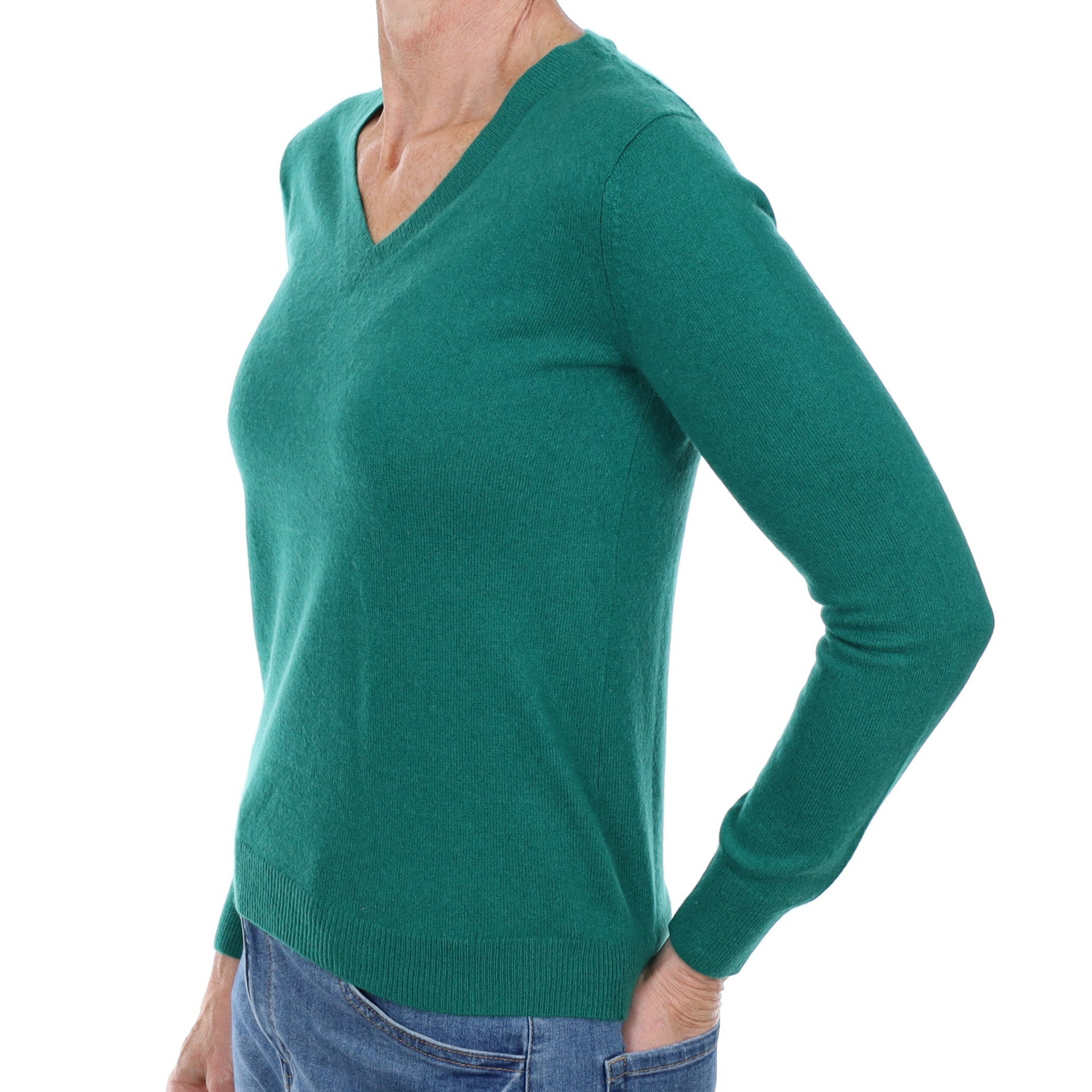 Emerald Green Cashmere V Neck Jumper Small