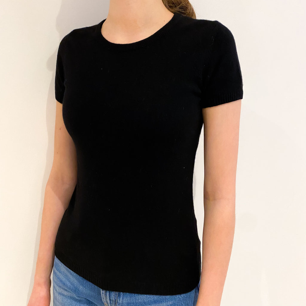 Black Cashmere Short Sleeved Crew Neck Jumper Extra Small
