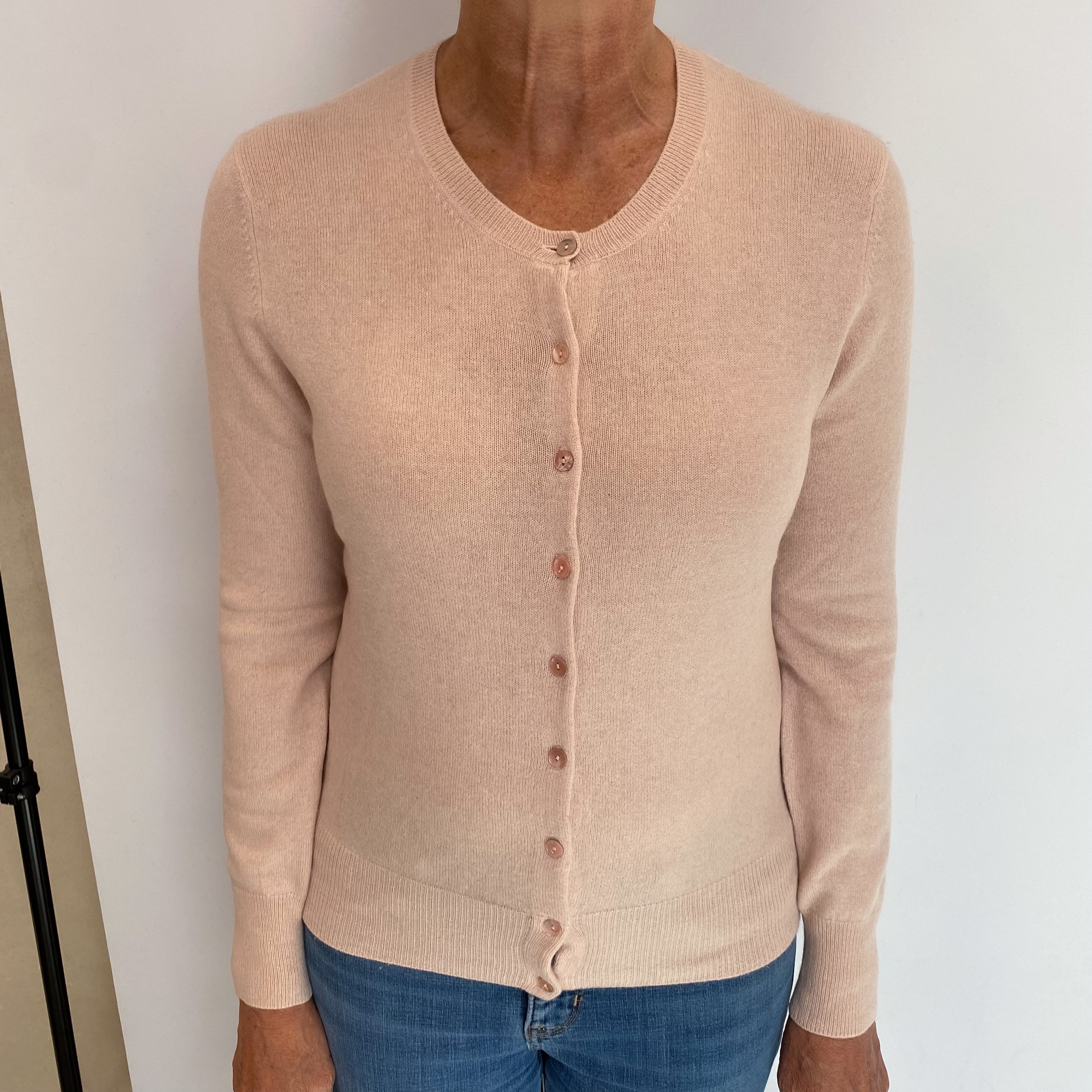 Nude Pink Cashmere Crew Neck Cardigan Medium