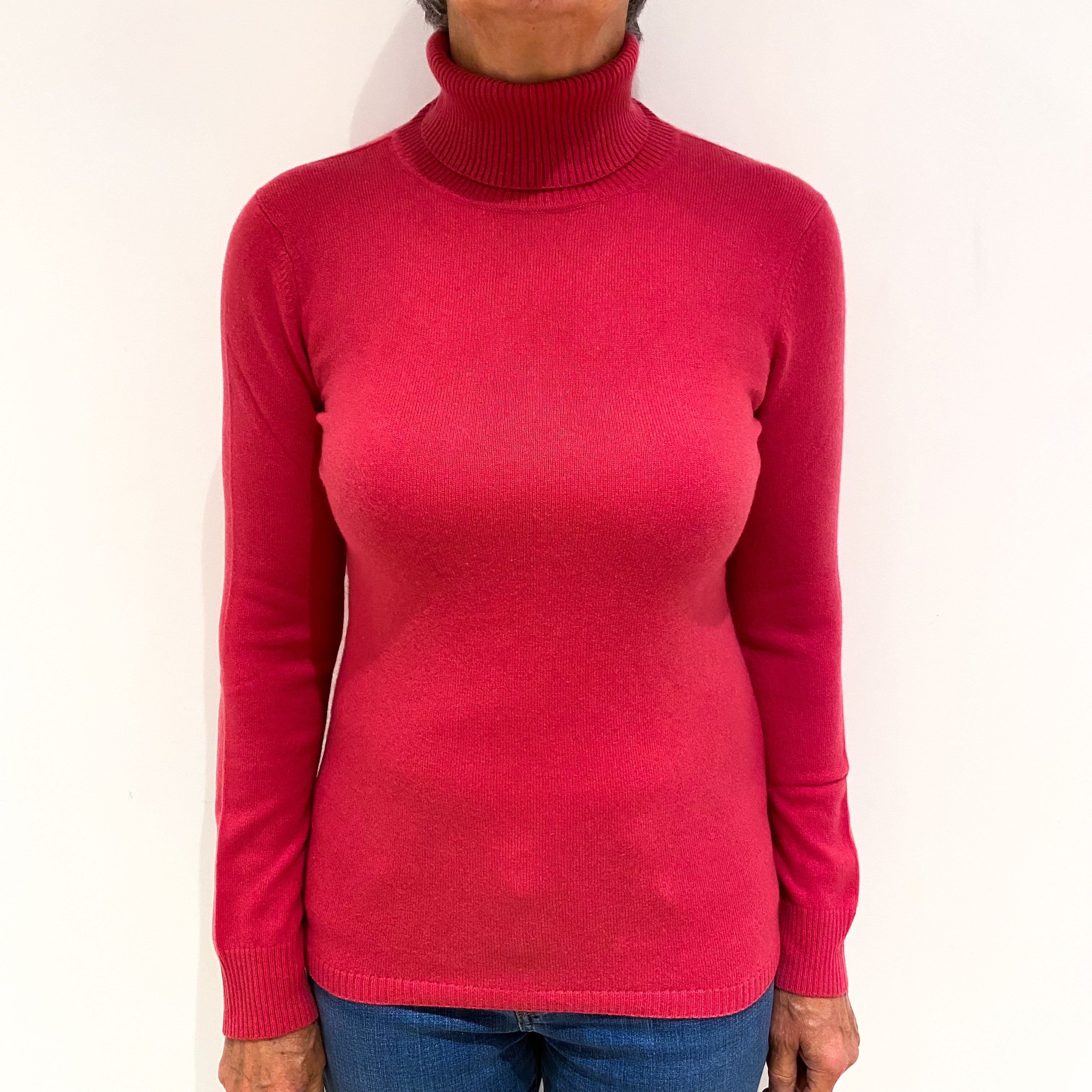 Rose Pink Cashmere Polo Neck Jumper Medium