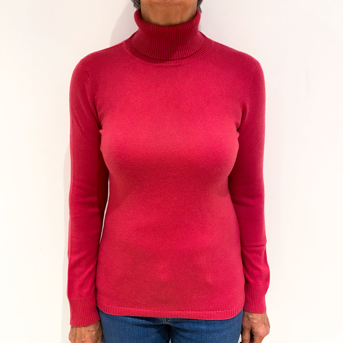 Rose Pink Cashmere Polo Neck Jumper Medium
