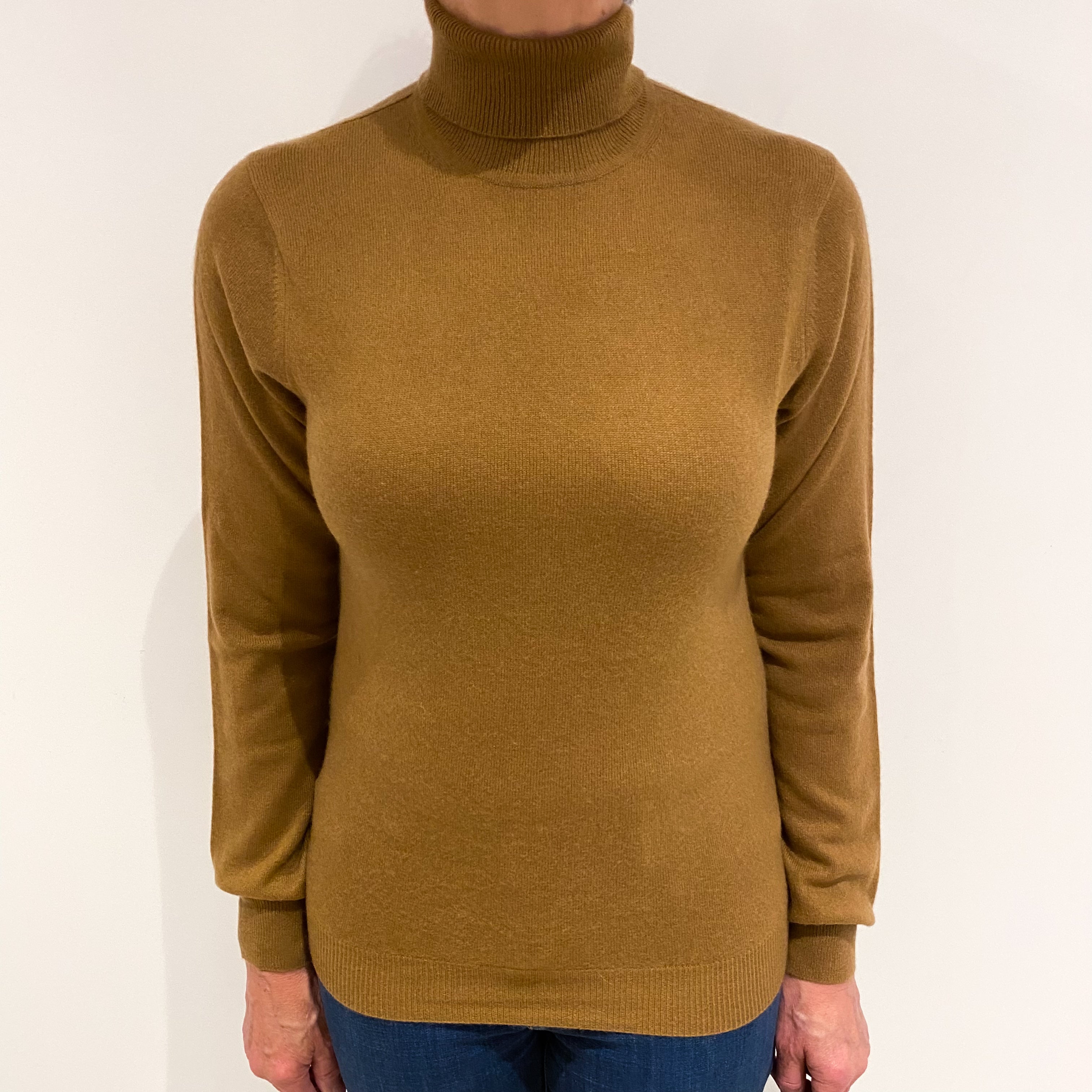 Cinnamon Brown Cashmere Polo Neck Jumper Medium