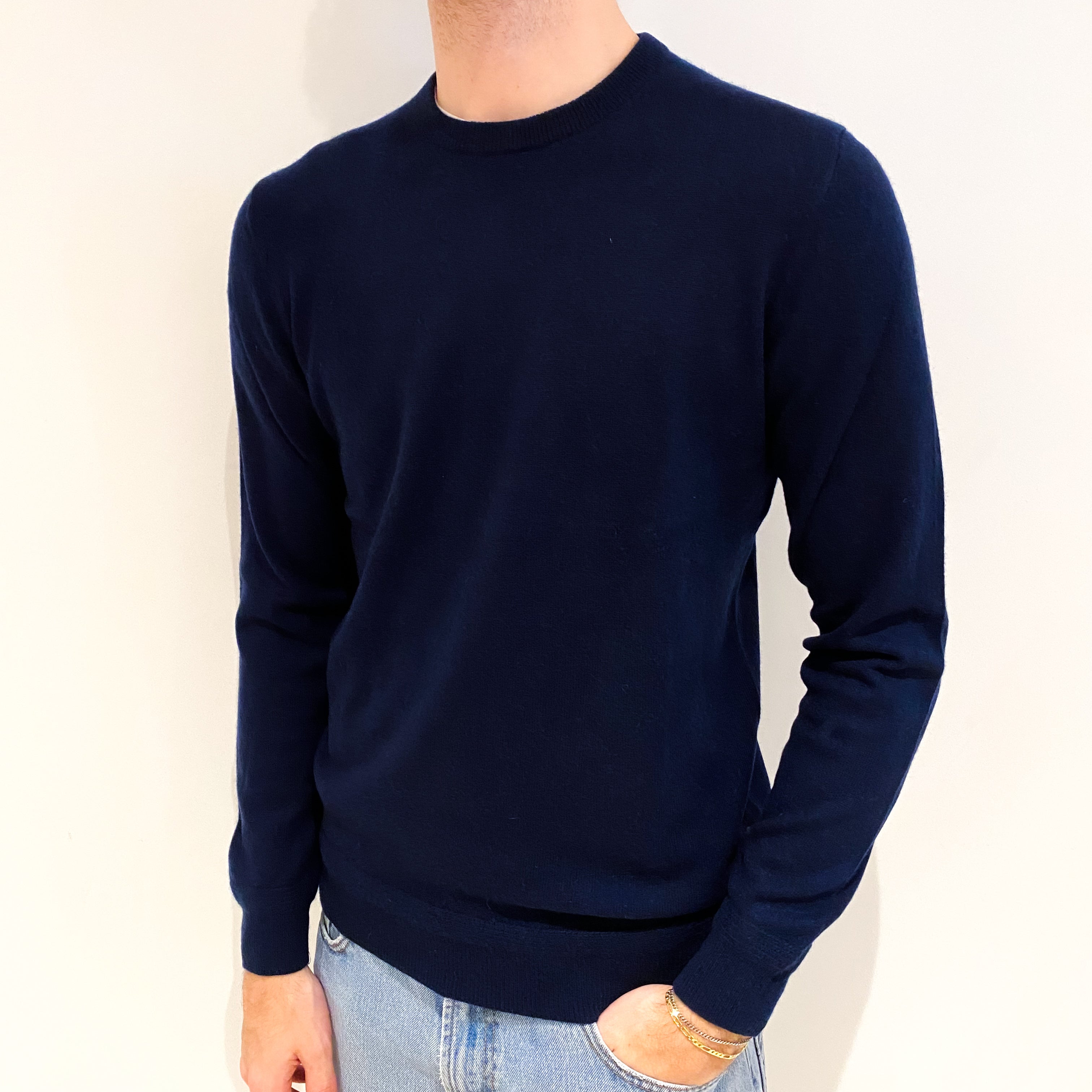 Men's Navy Blue Cashmere Crew Neck Jumper Medium