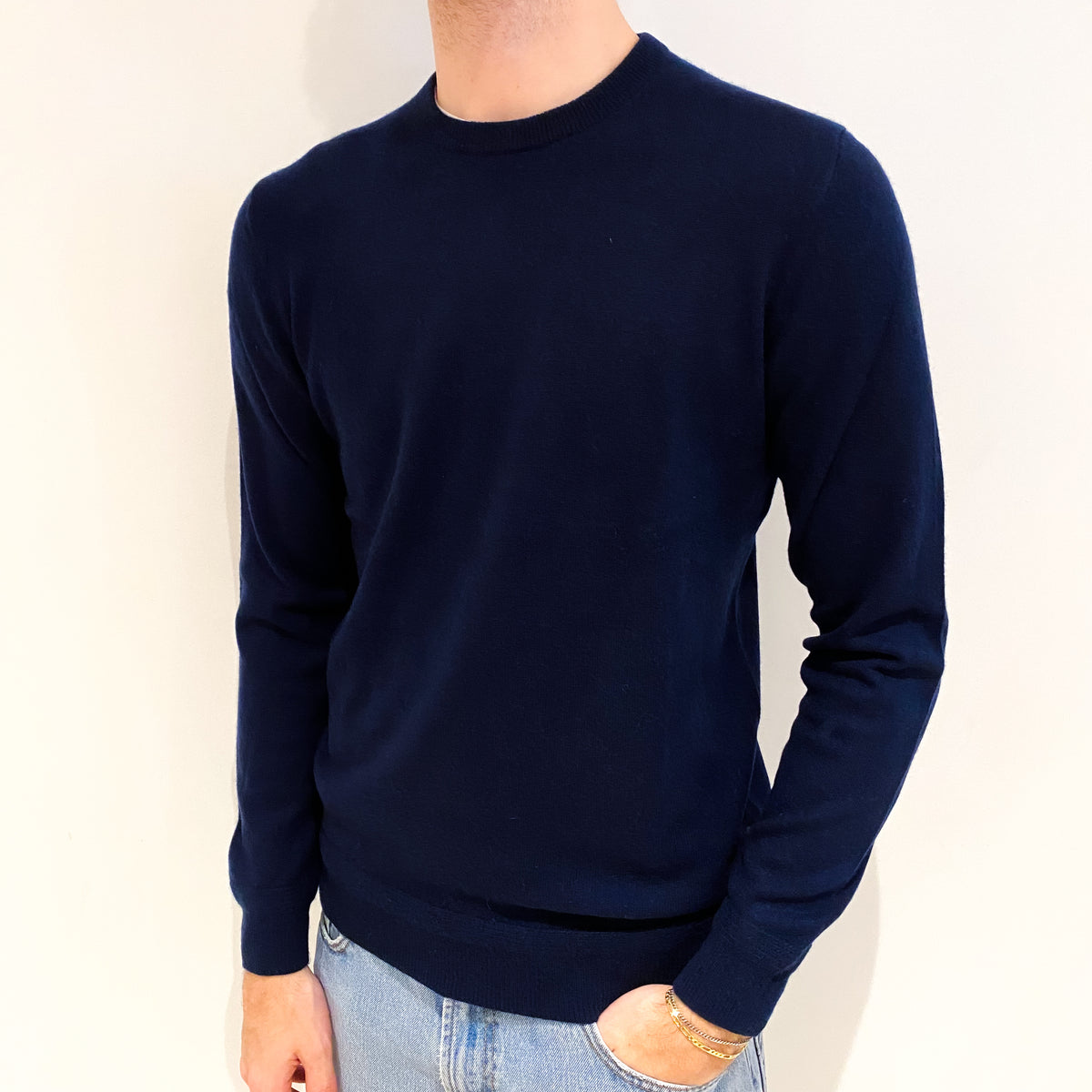 Men's Navy Blue Cashmere Crew Neck Jumper Medium