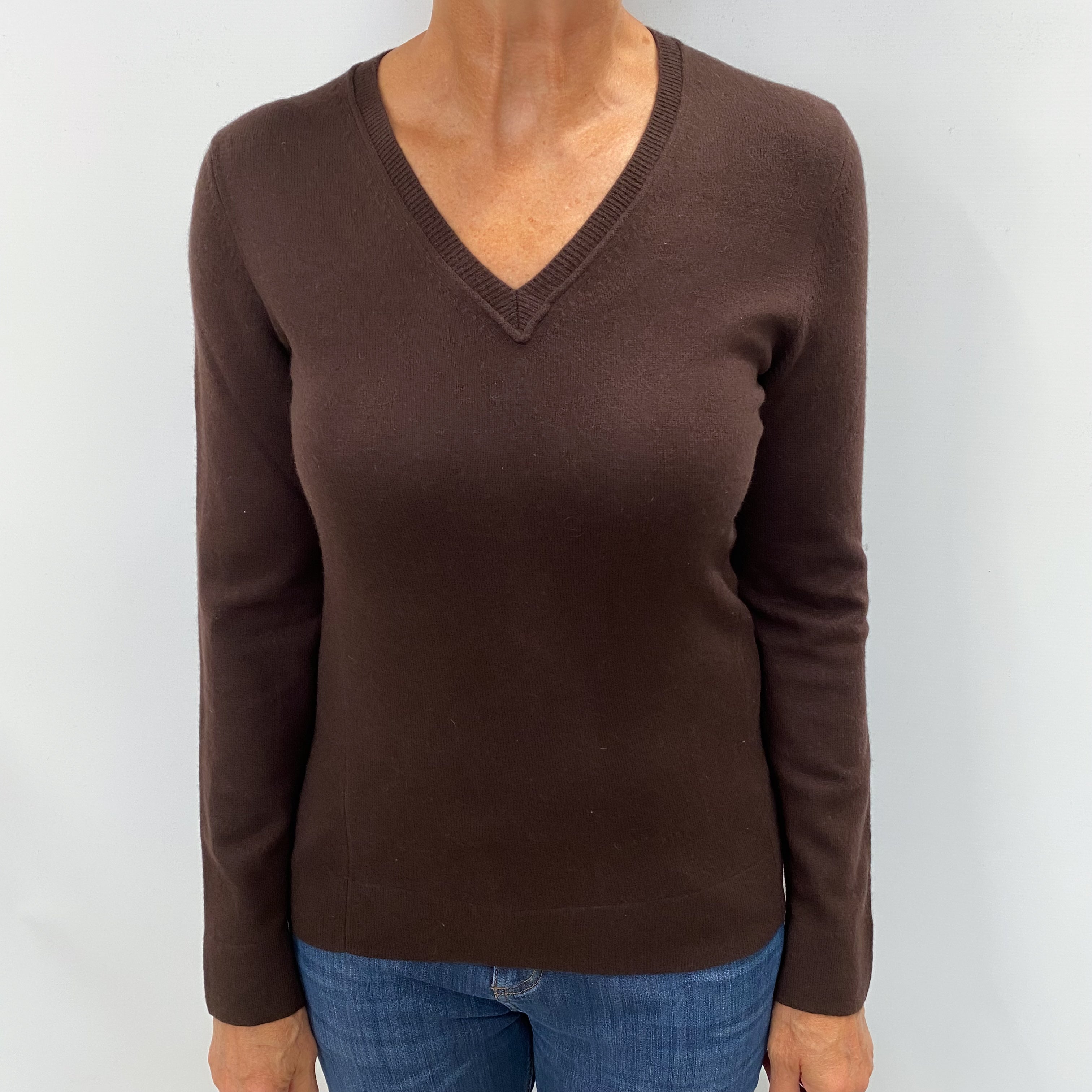 Chocolate Brown Cashmere V Neck Jumper Medium