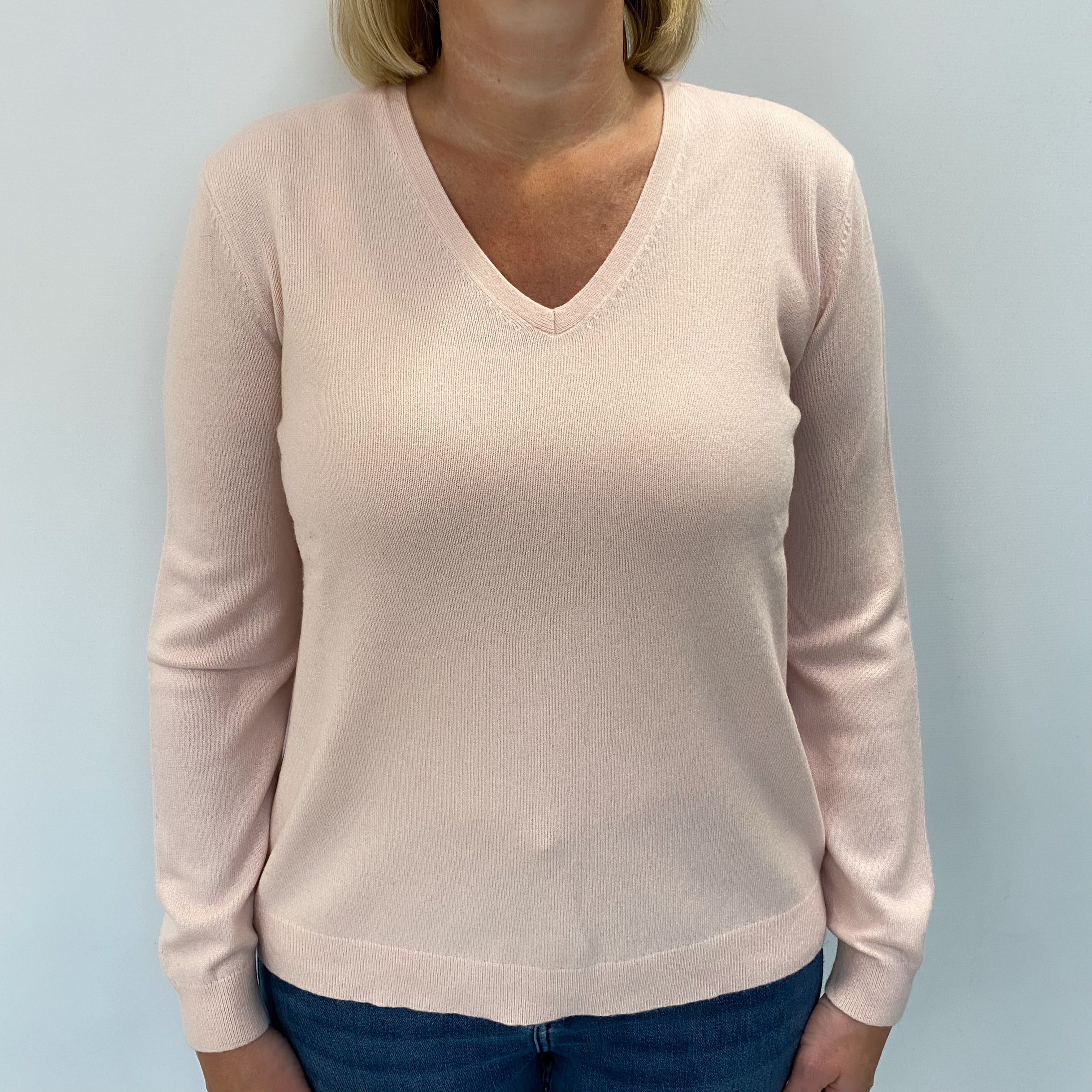 Ice Pink Cashmere V Neck Jumper Large