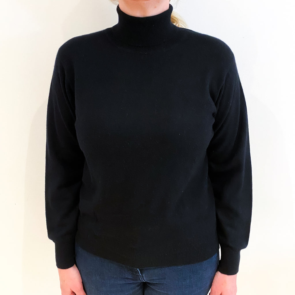 Black Cashmere Polo Neck Jumper Large