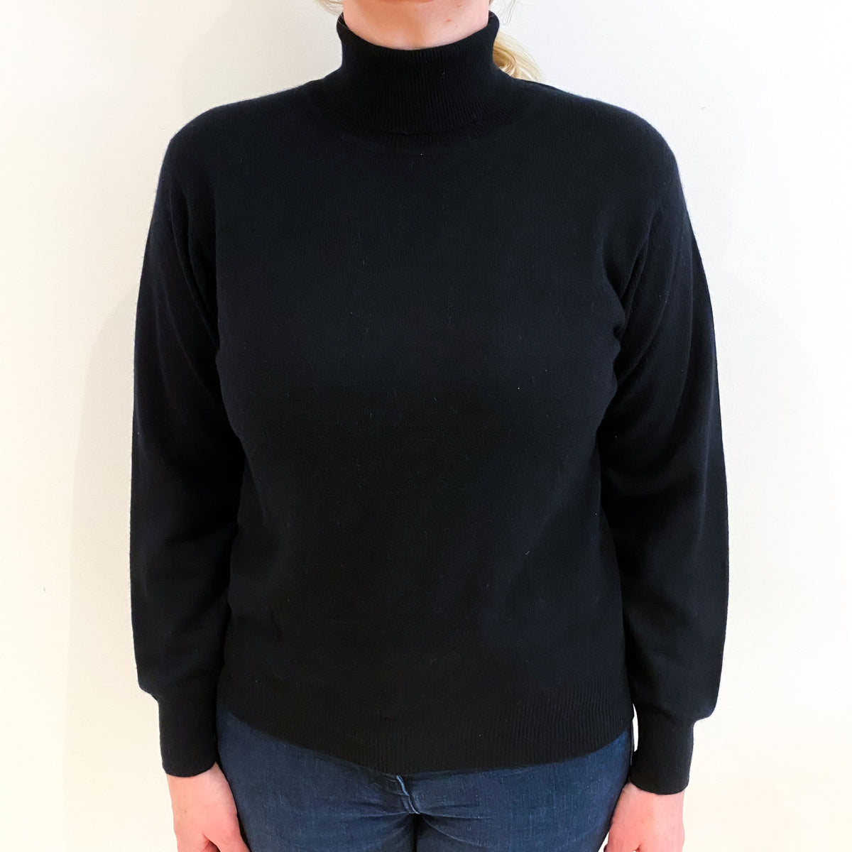 Black Cashmere Polo Neck Jumper Large