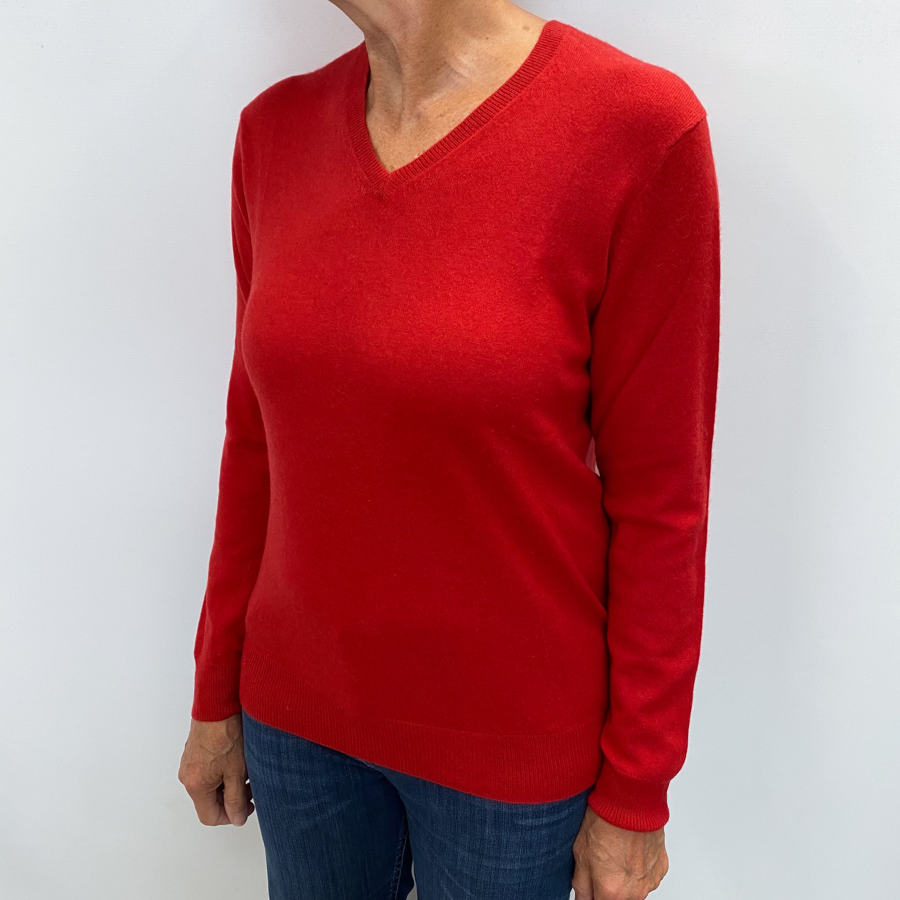 Spanish Red Cashmere V Neck Jumper Medium