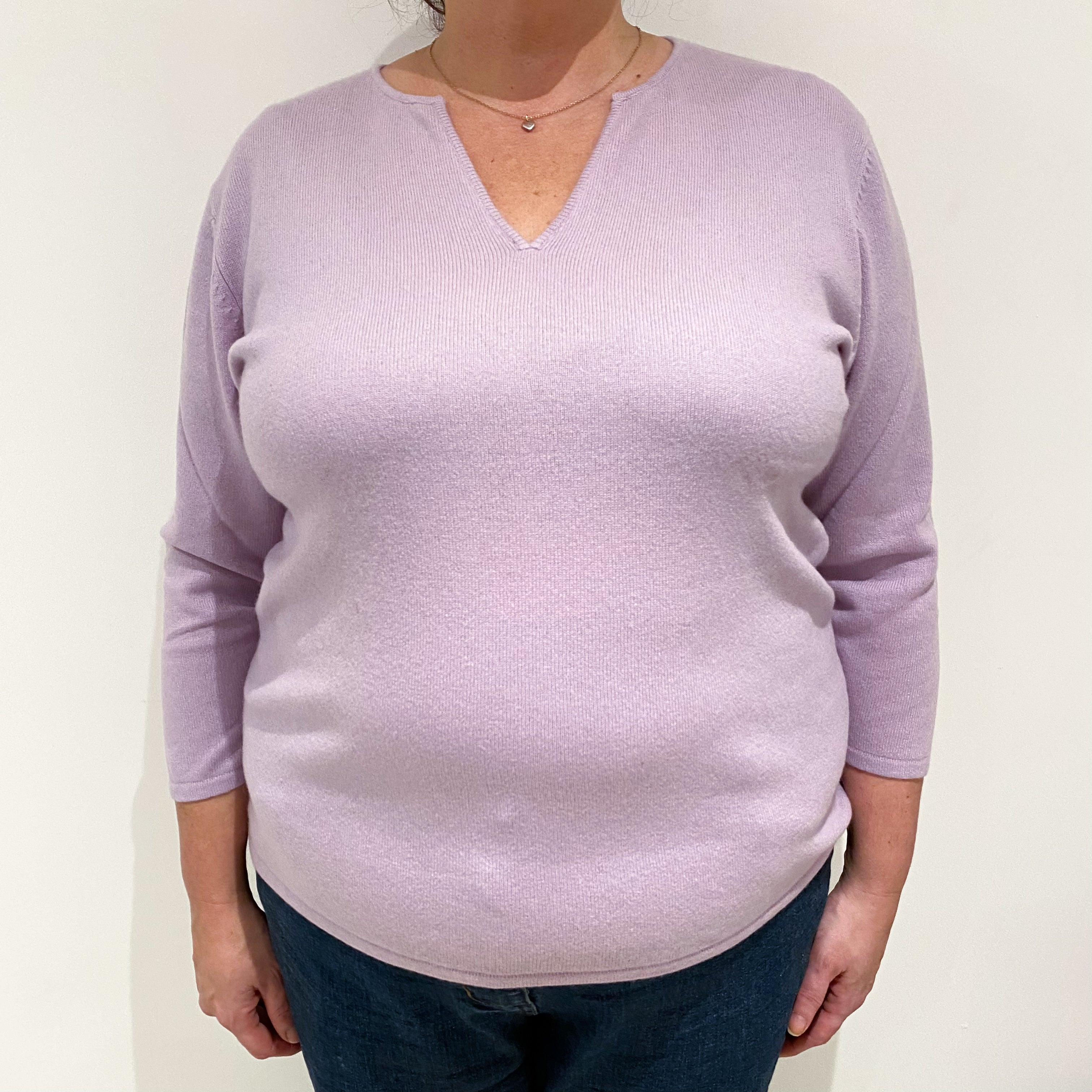 Pale Purple Cashmere Notch V-Neck Jumper Extra Large