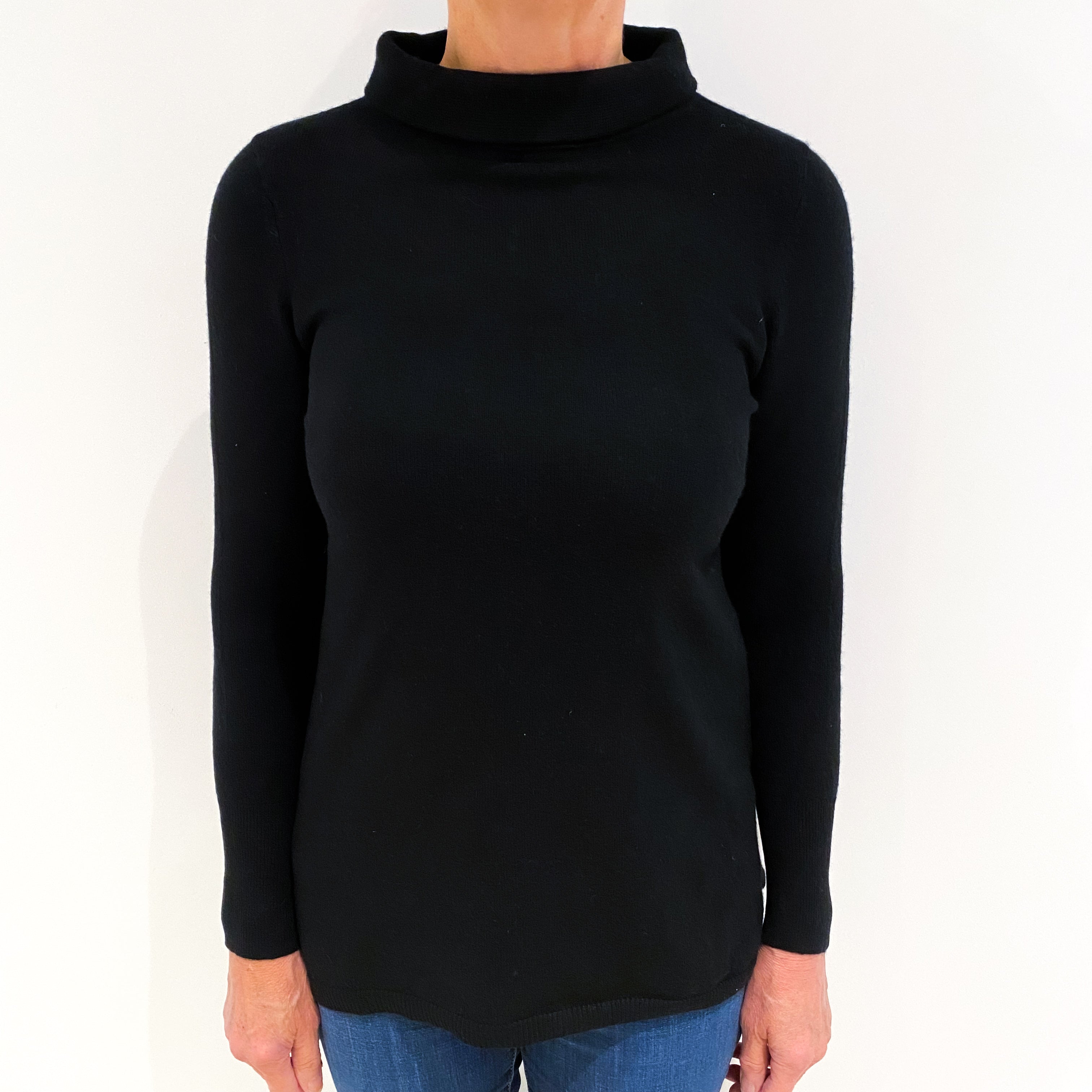 Black Cashmere Polo Neck Jumper Medium
