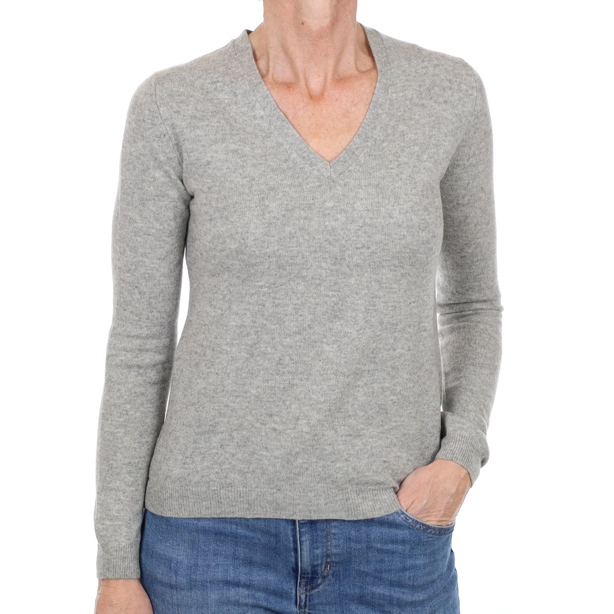 Smoke Grey Cashmere V Neck Jumper Small