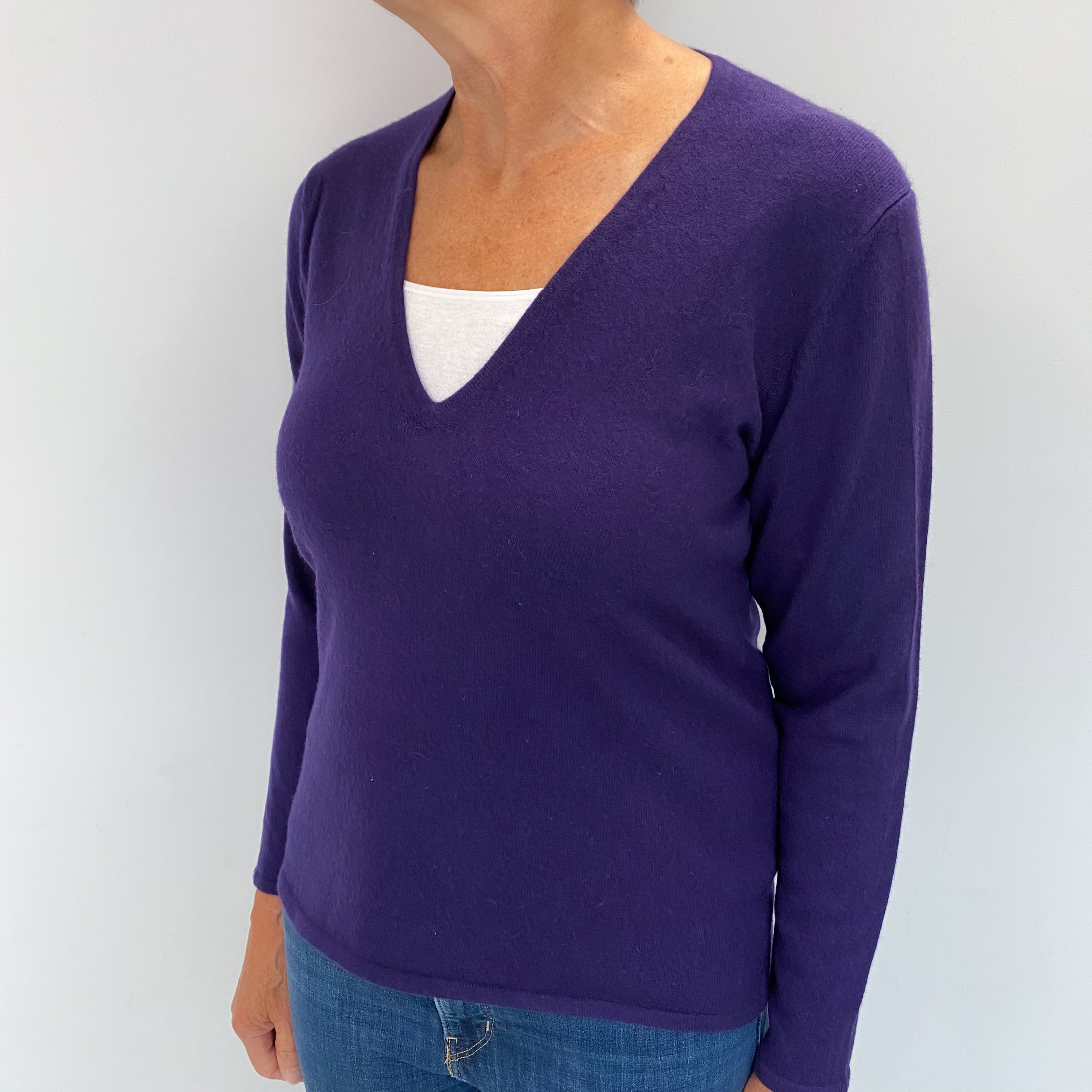 Grape Purple Cashmere V Neck Jumper Medium