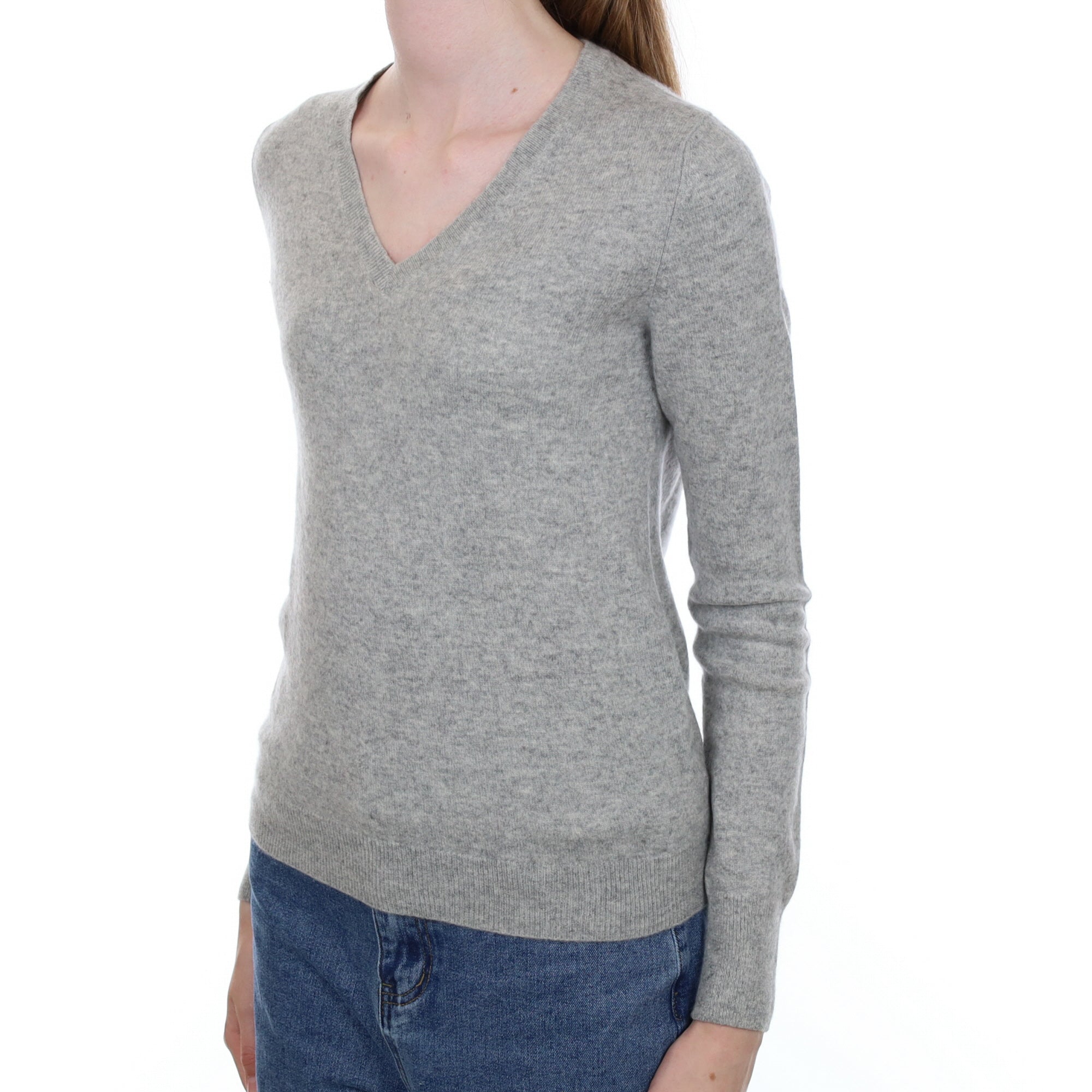 Smoke Grey Cashmere V Neck Jumper Extra Small