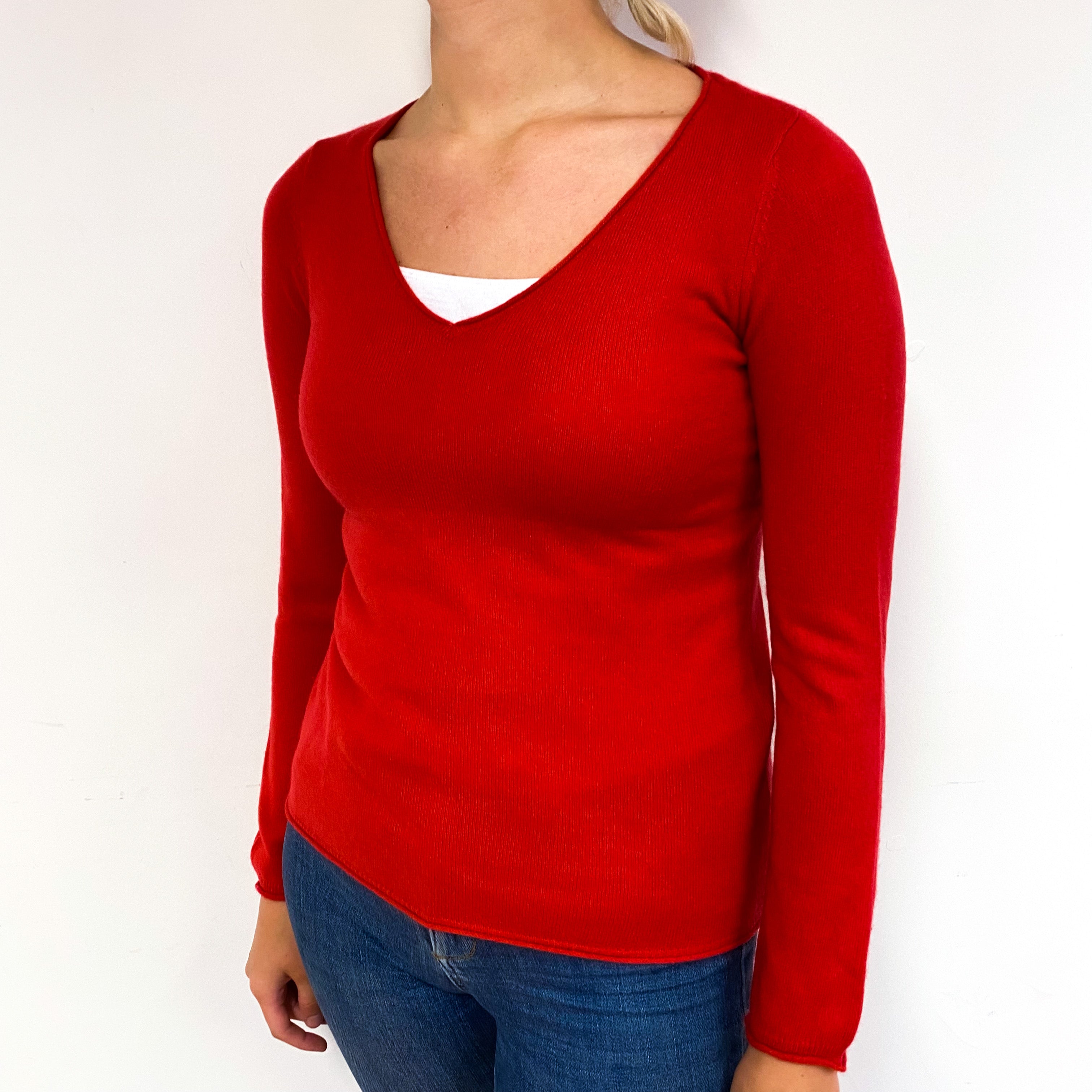 Scarlet Red Cashmere V-Neck Jumper Small