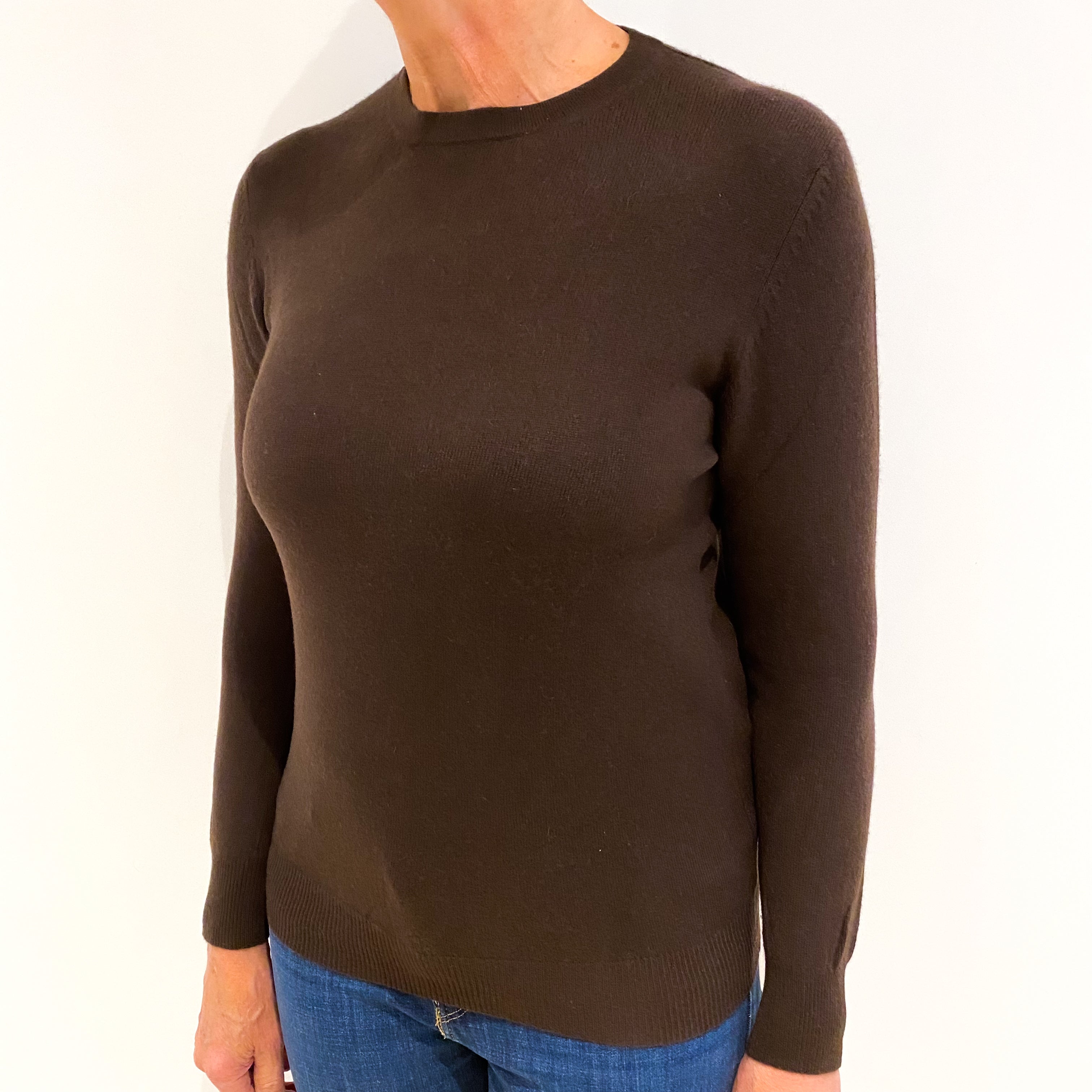 Chocolate Brown Cashmere Crew Neck Jumper Medium