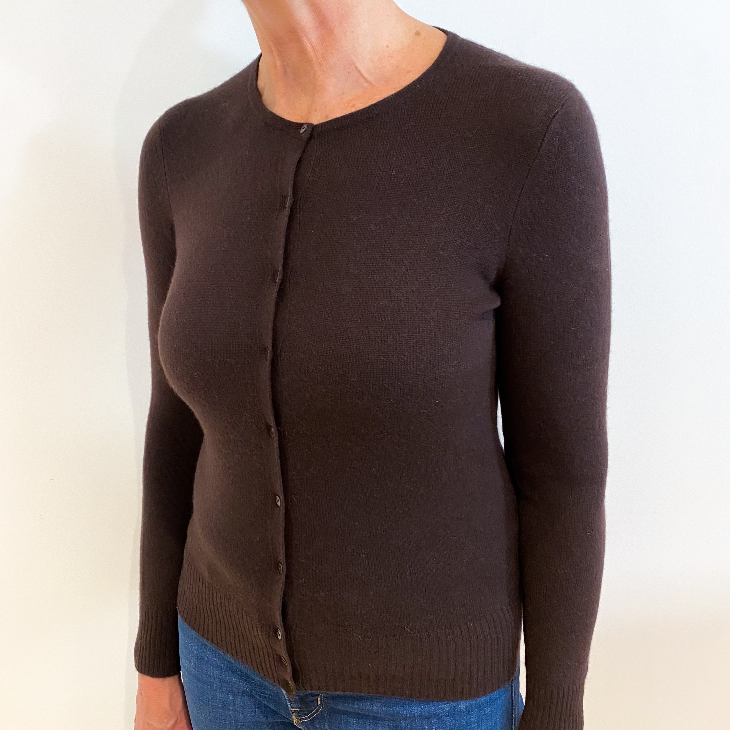 Peppercorn Brown Cashmere Crew Neck Cardigan Medium