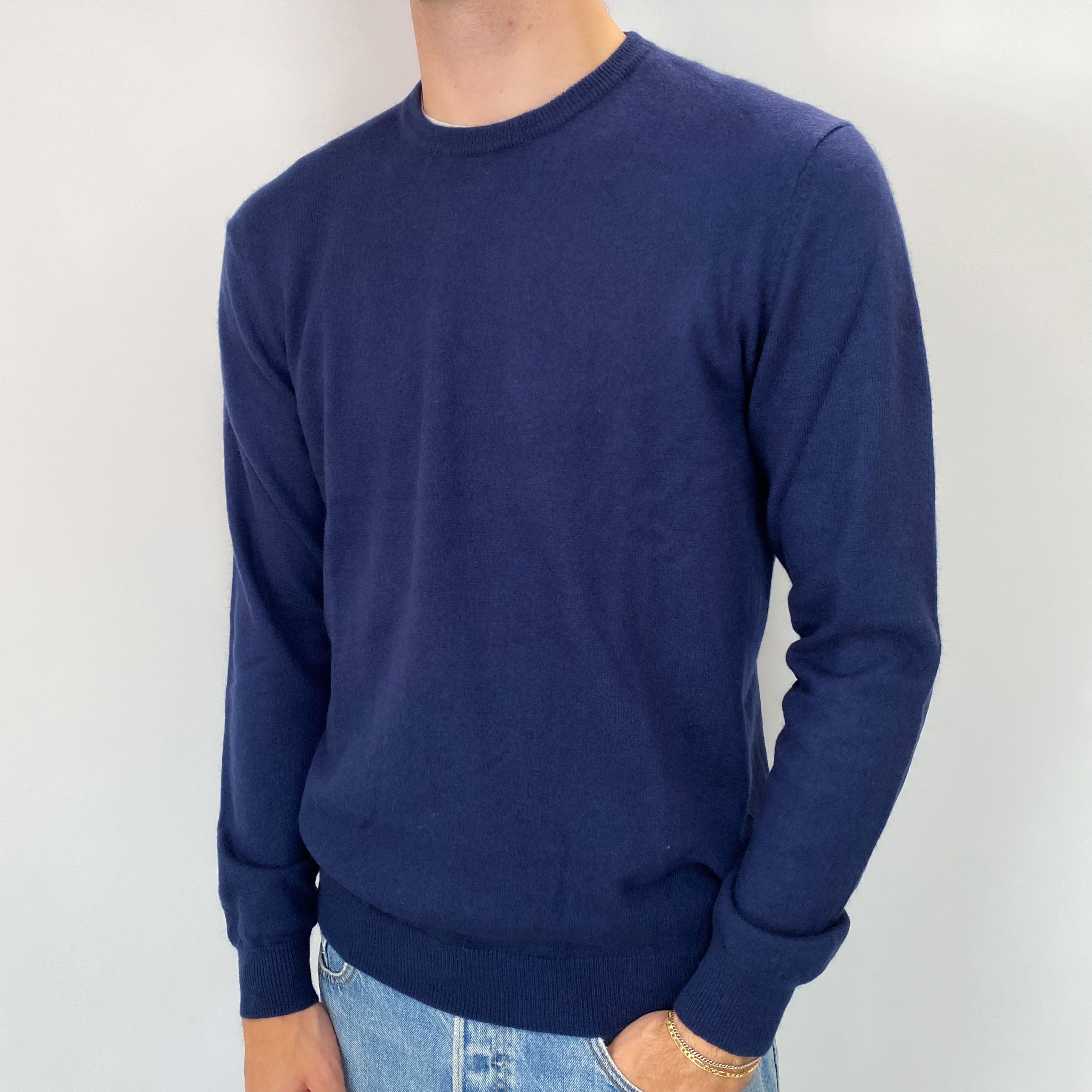 Men's French Navy Cashmere Crew Neck Jumper Medium