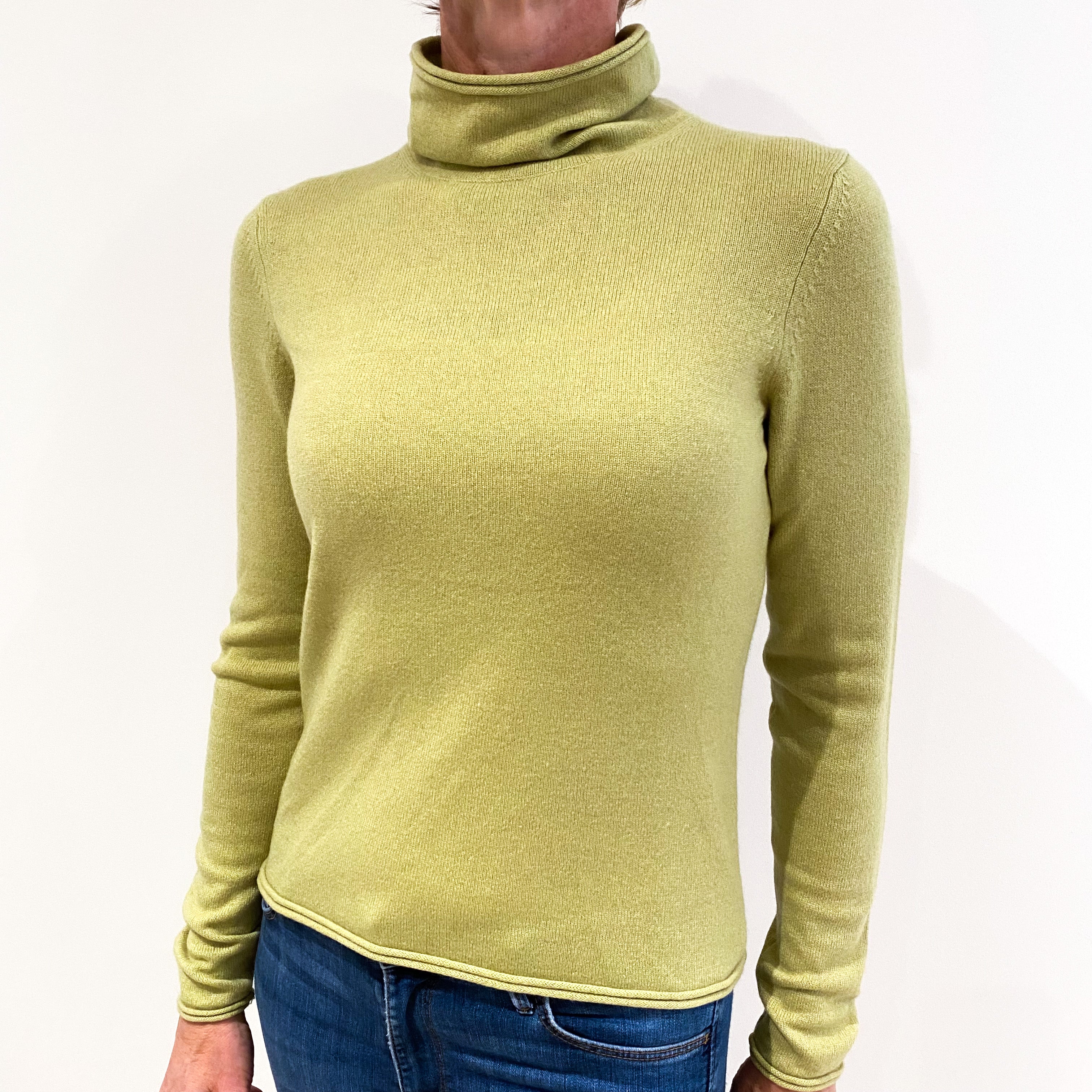 Pistachio Green Cashmere Polo Neck Jumper Small