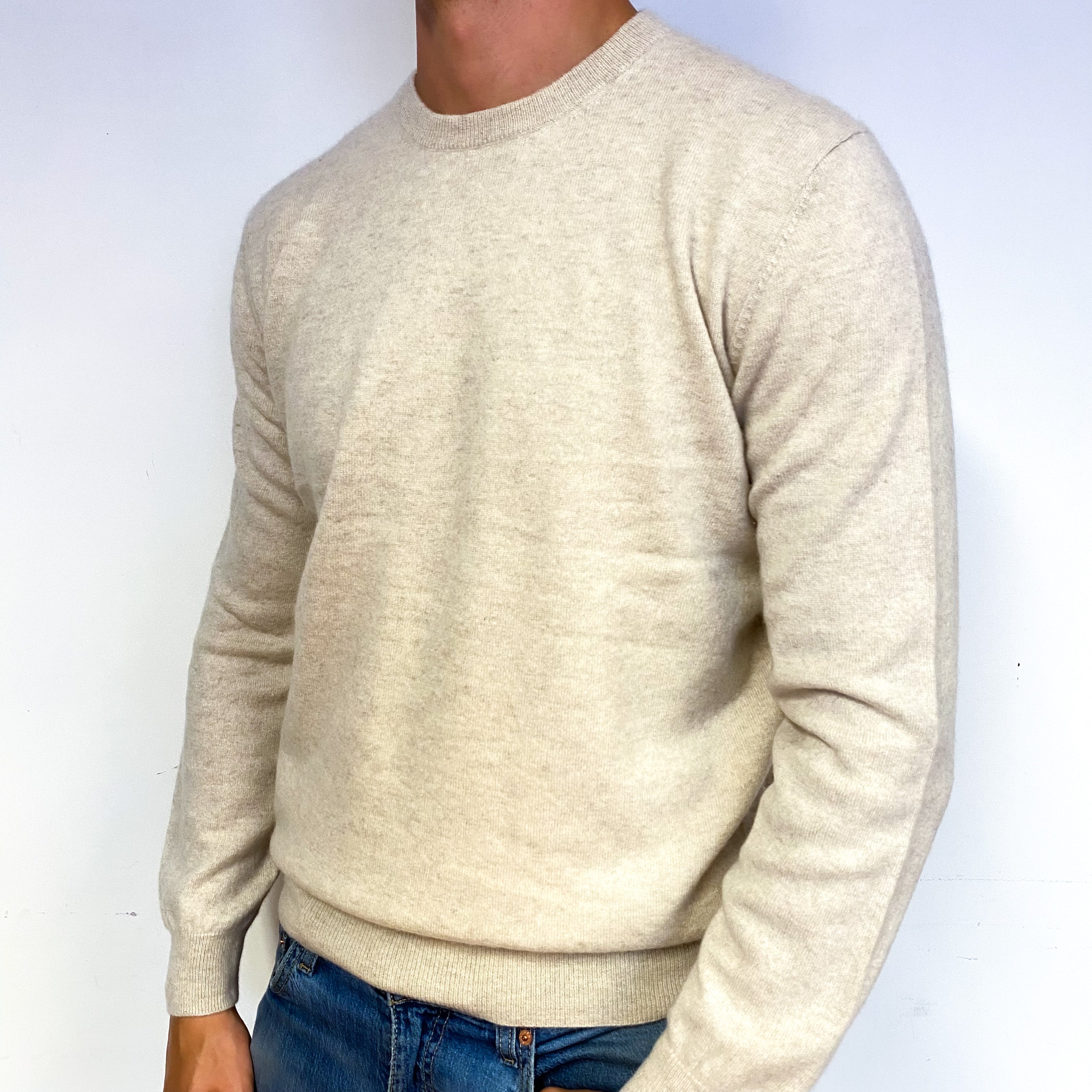 Men's Cream Cashmere Crew Neck Jumper Extra Large