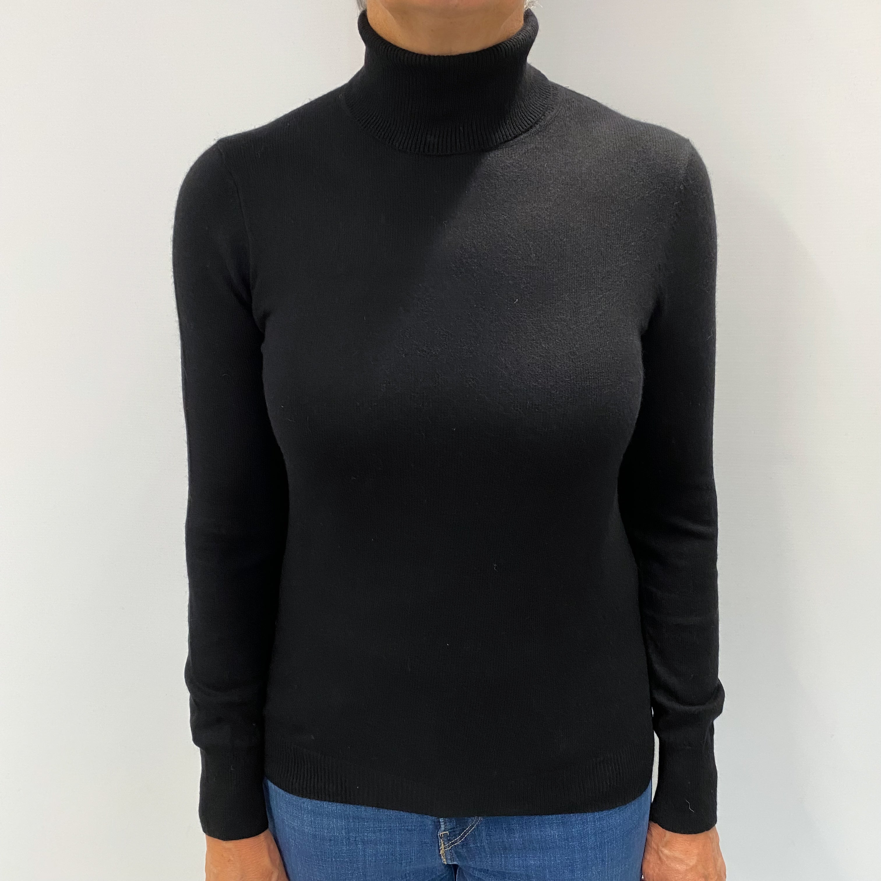 Black Cashmere Polo Neck Jumper Medium