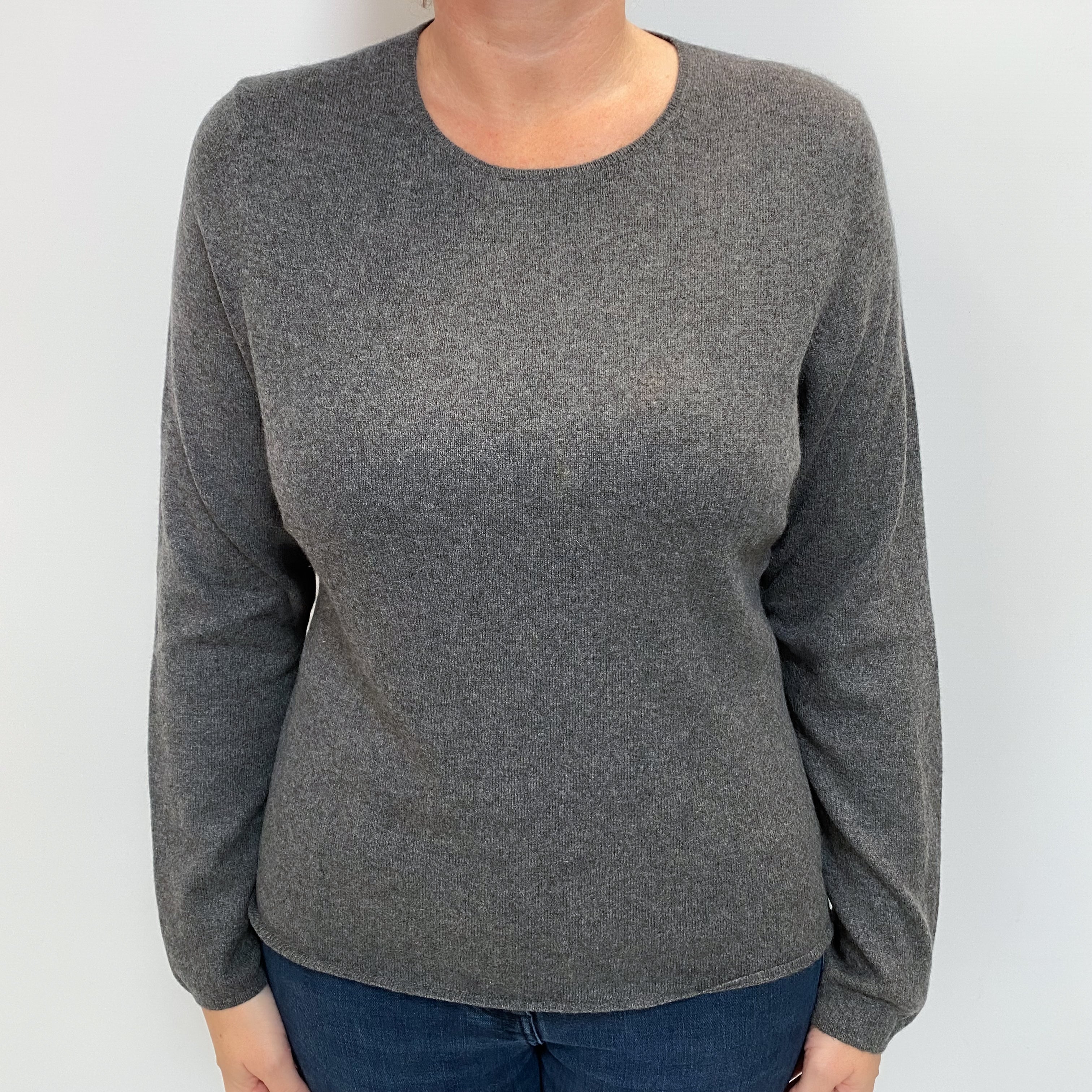 Slate Grey Cashmere Crew Neck Jumper Large