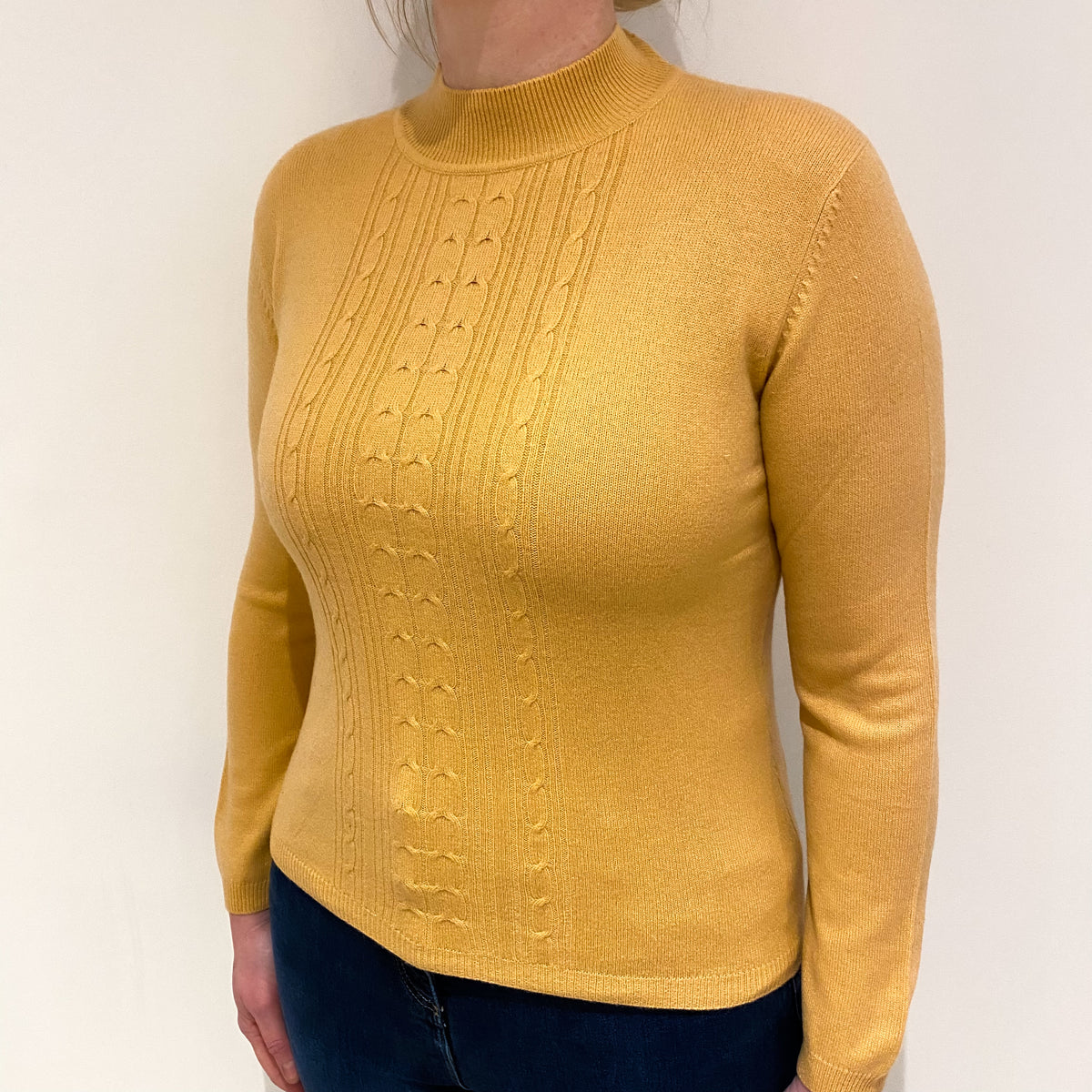 Muted Orange Cable Detail Cashmere Turtle Neck Jumper Large