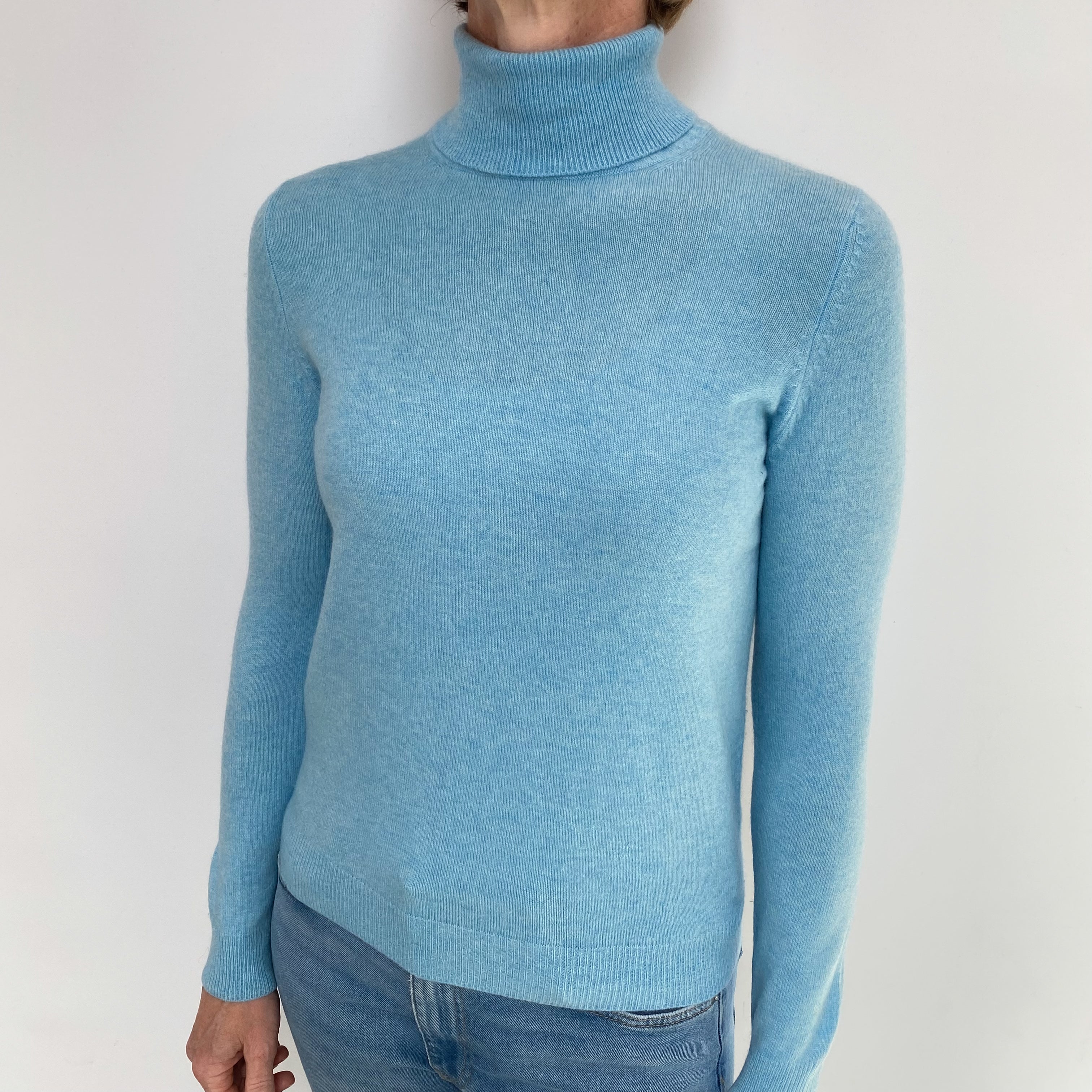 Opal Blue Cashmere Polo Neck Jumper Small