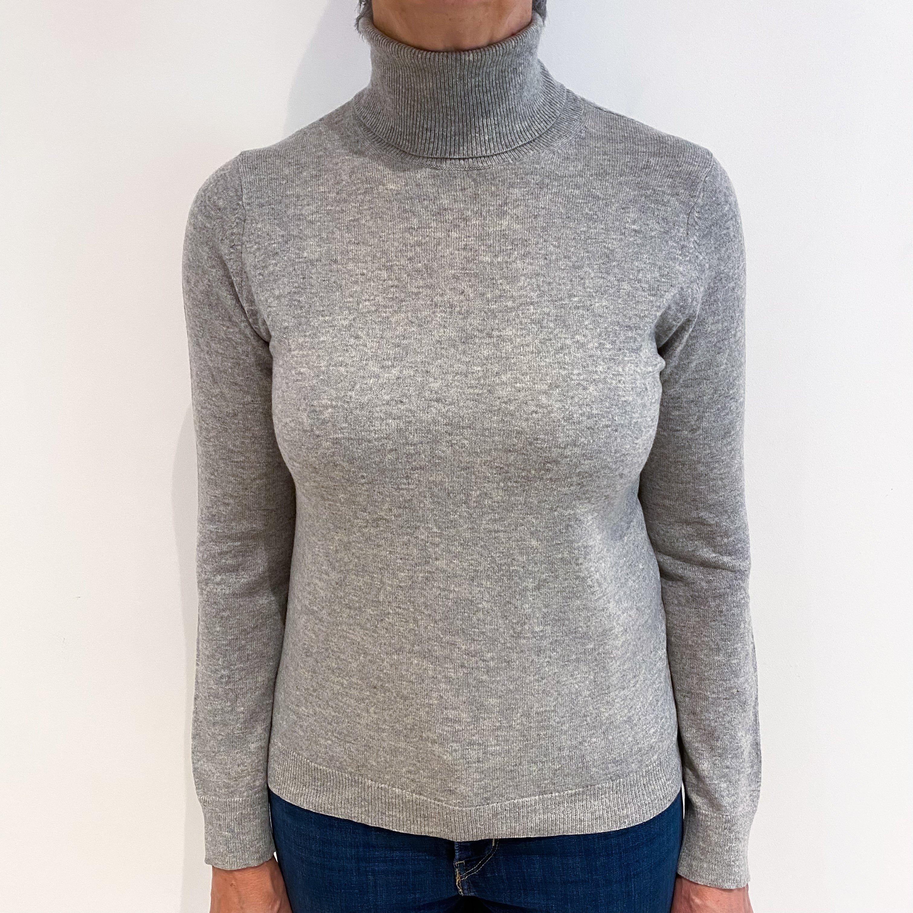 Smoke Grey Cashmere Polo Neck Jumper Medium