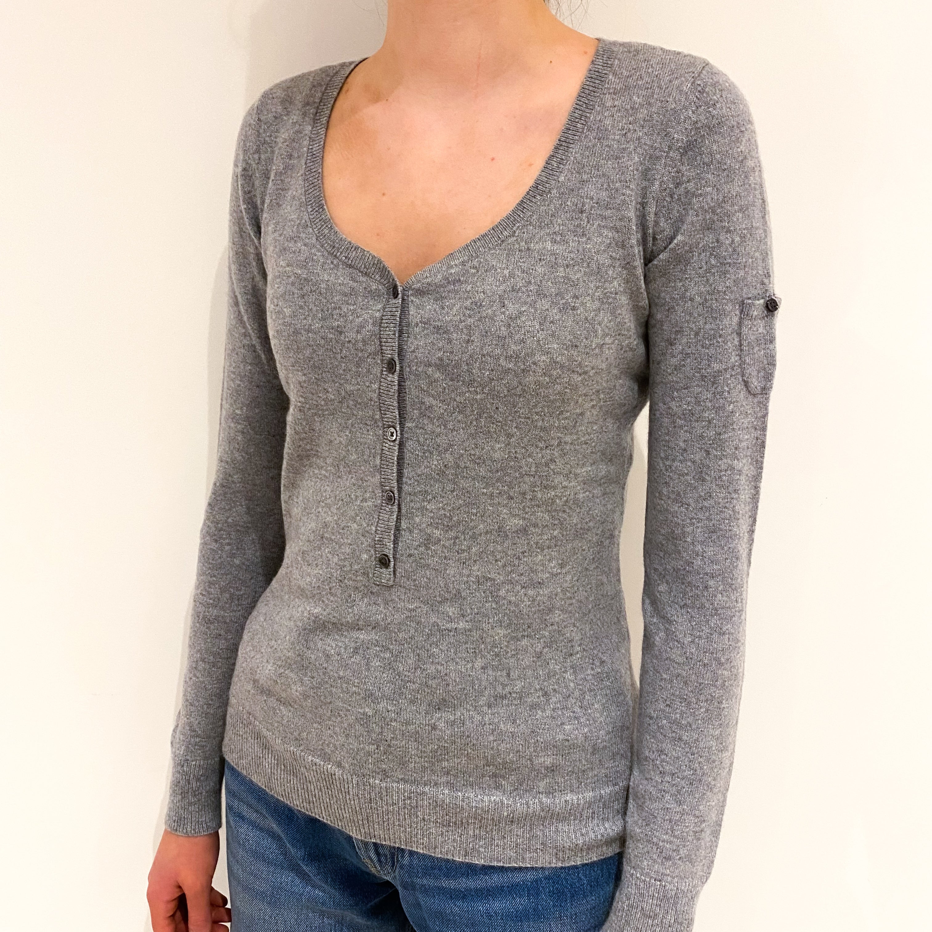 Light Grey Cashmere V-Neck Jumper Extra Small