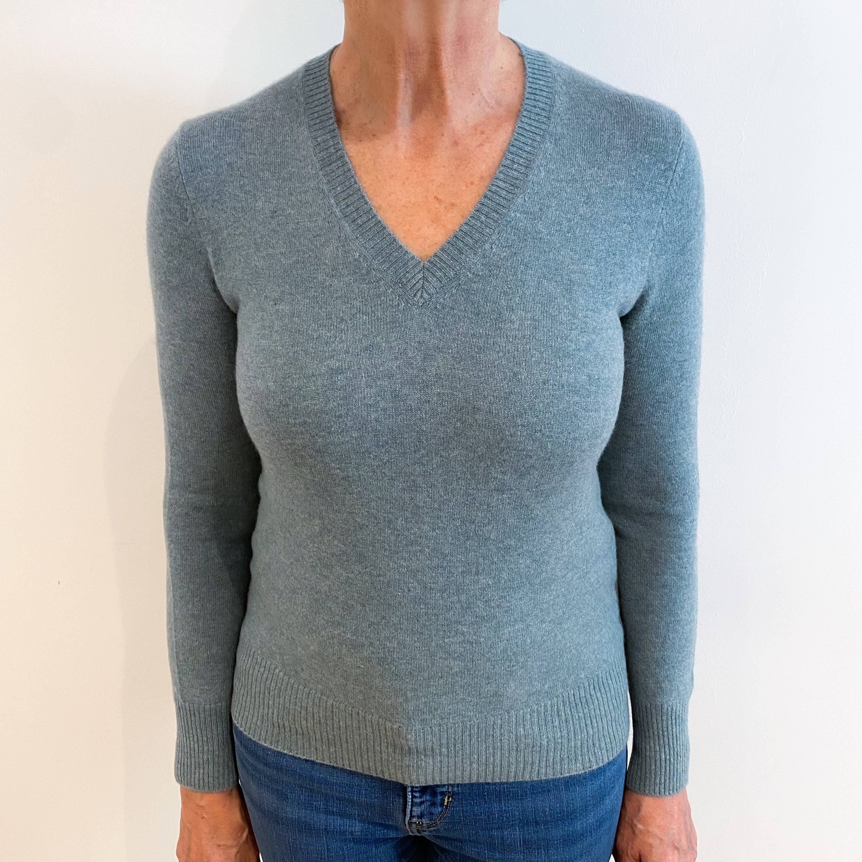 Duck Egg Blue Cashmere V Neck Jumper Medium