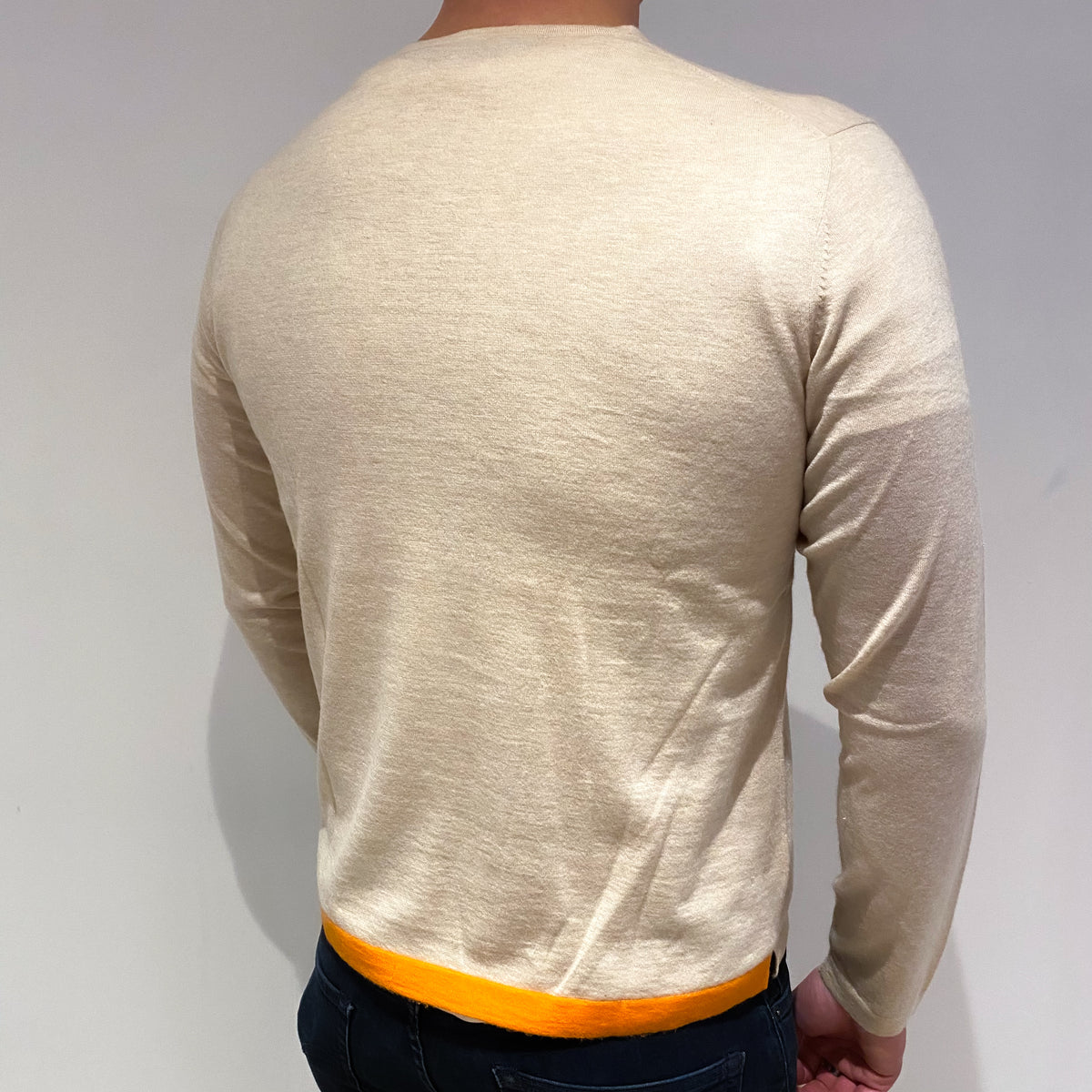 Men's Oatmeal Beige Cashmere V Neck Jumper XL
