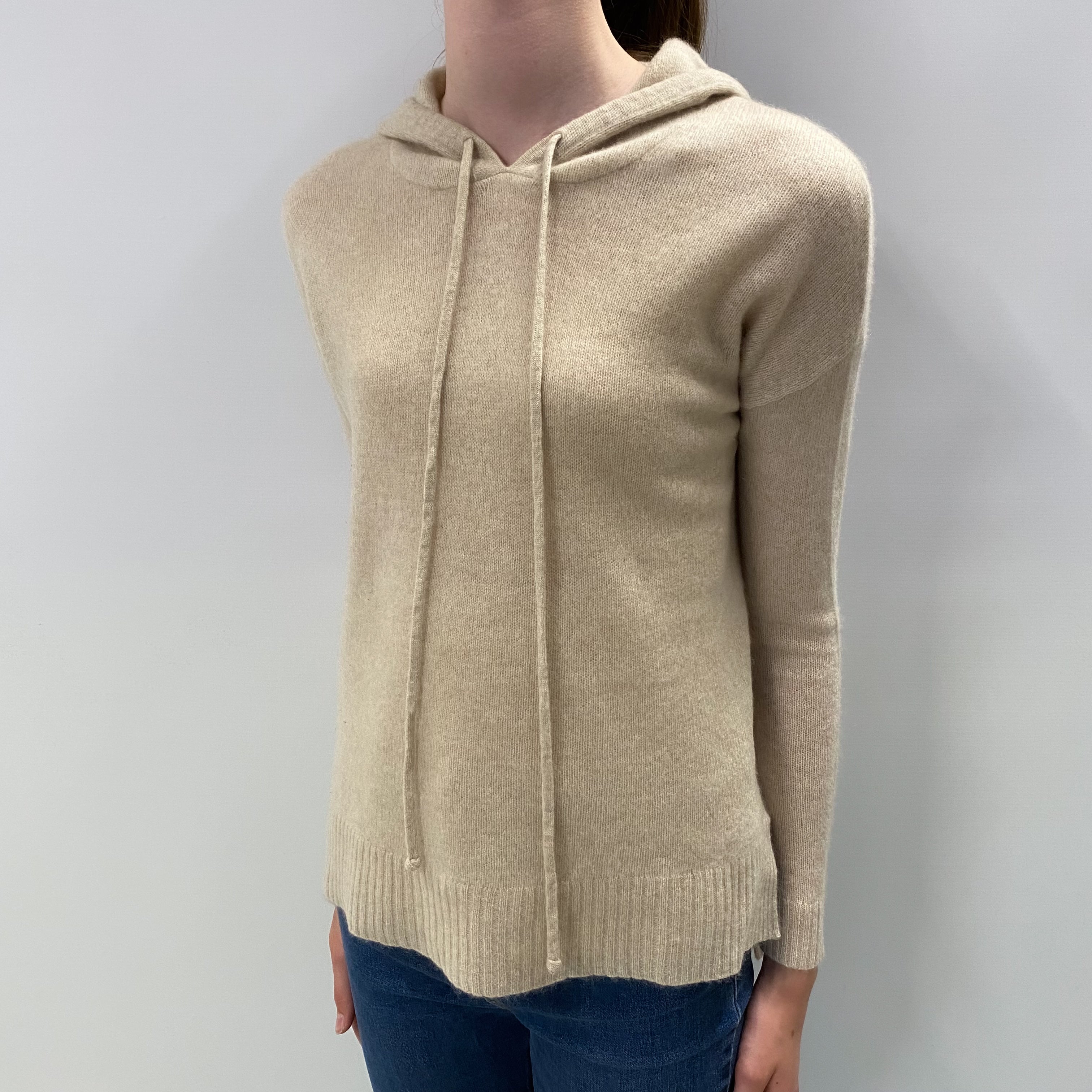 Oatmeal Beige Cashmere Hoodie Jumper Extra Small