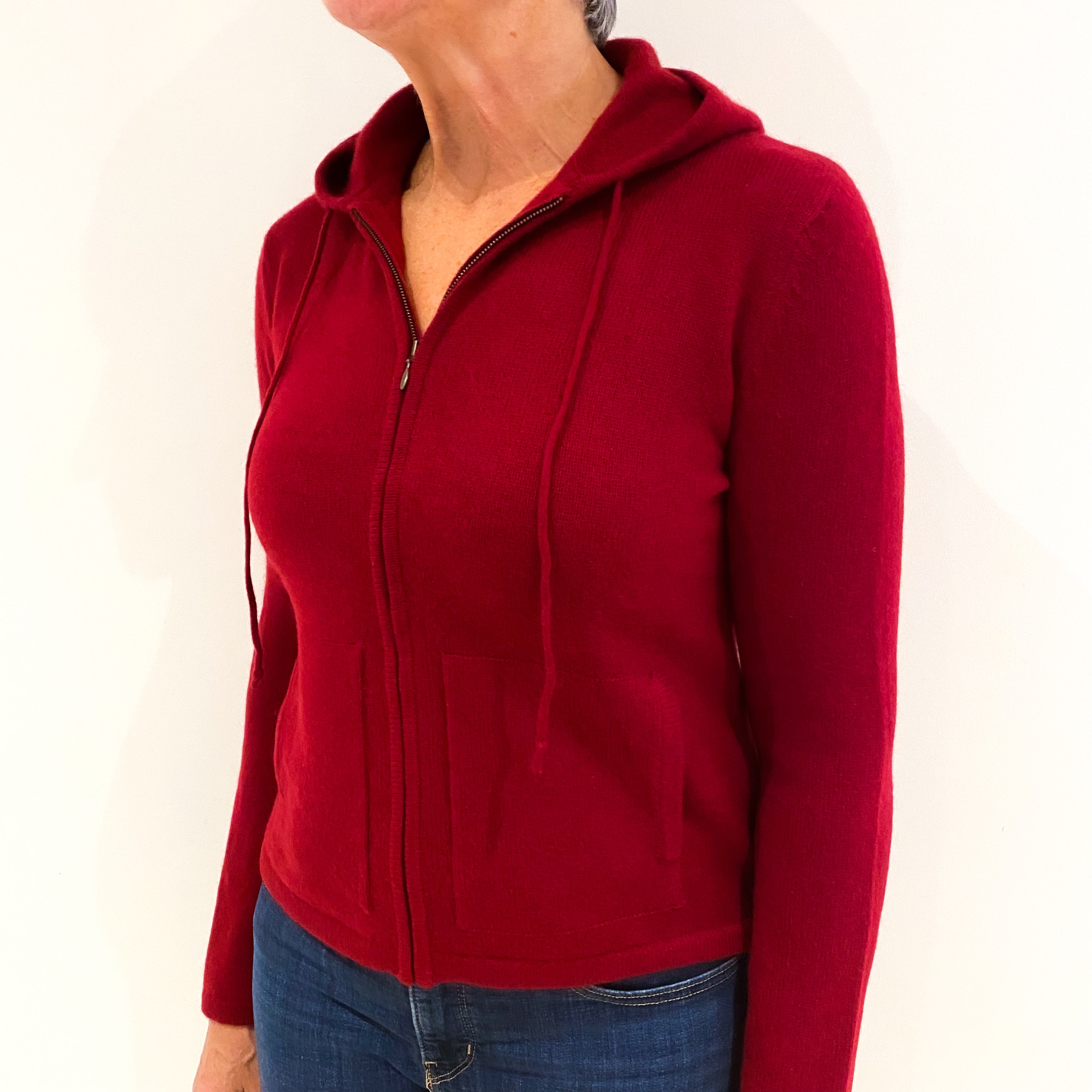 Crimson Red Cashmere Zip Up Hoodie Medium