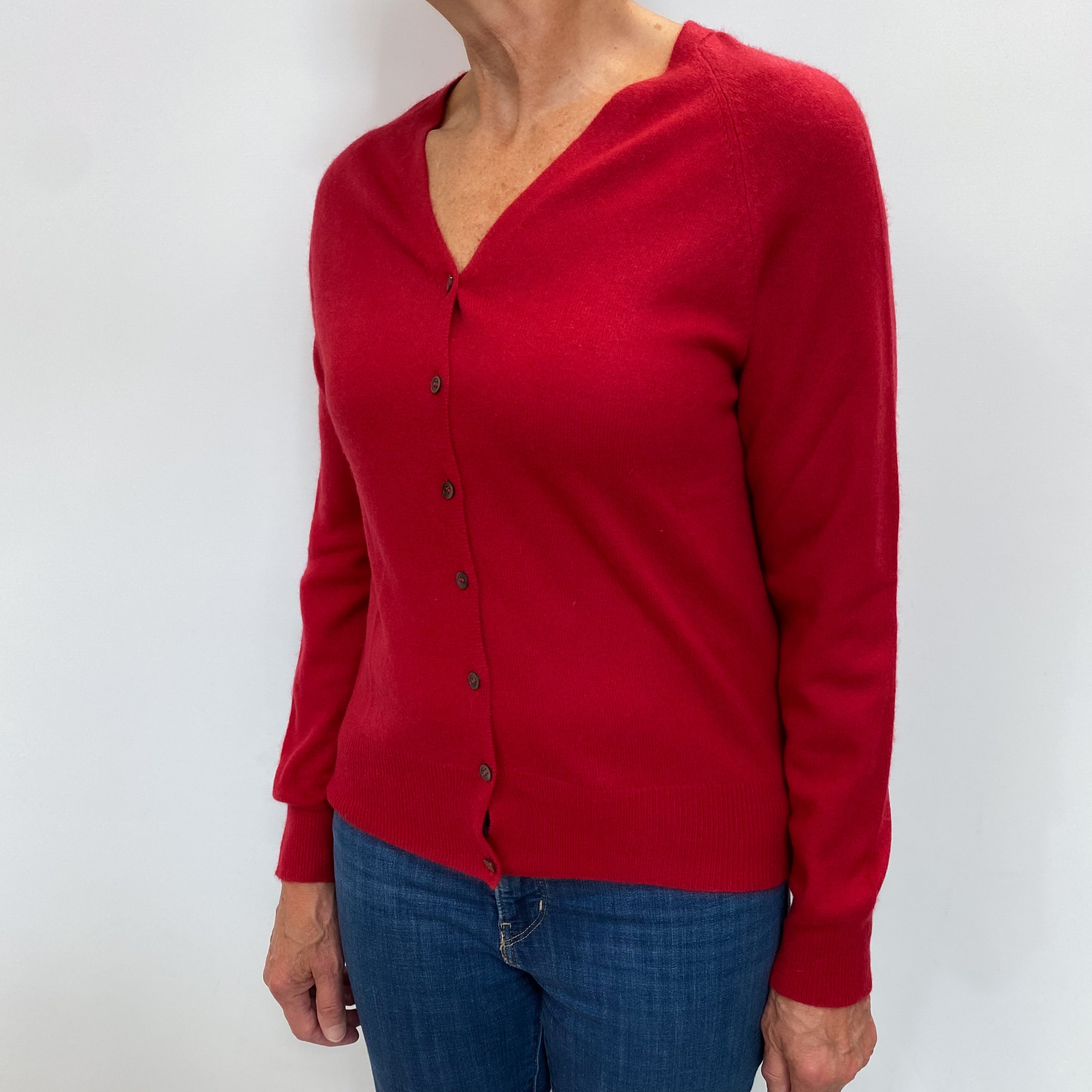 Post Box Red Cashmere V Neck Cardigan Medium