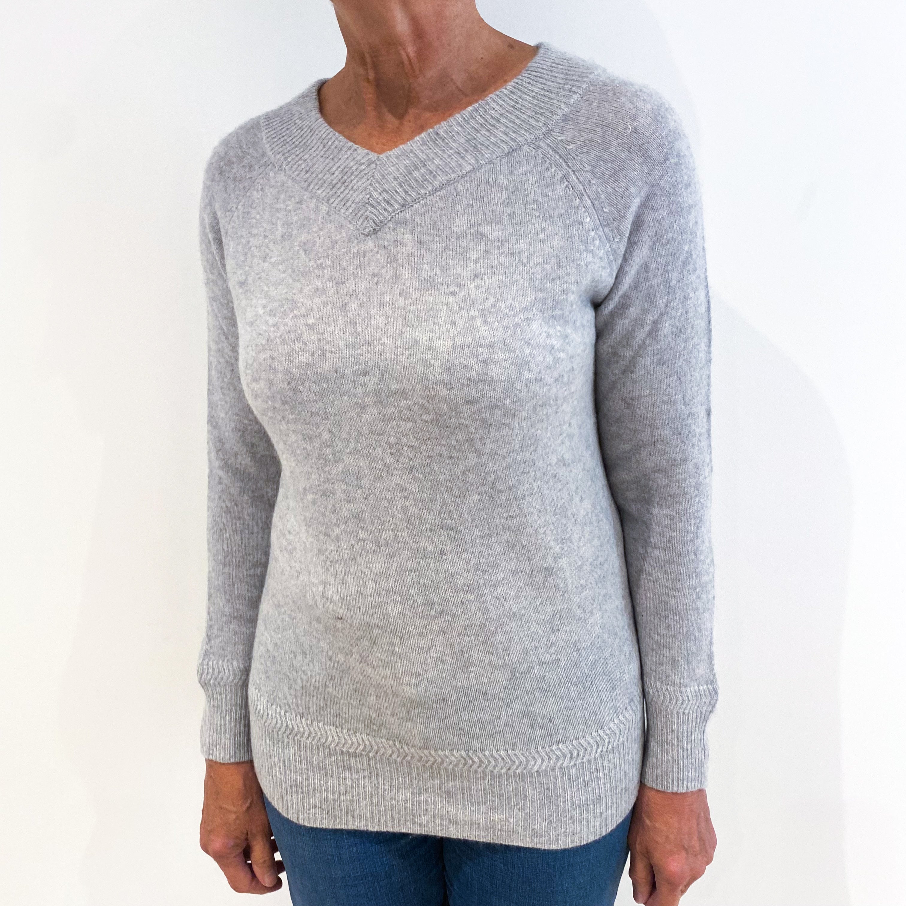 Smoke Grey Cashmere V-Neck Jumper Medium