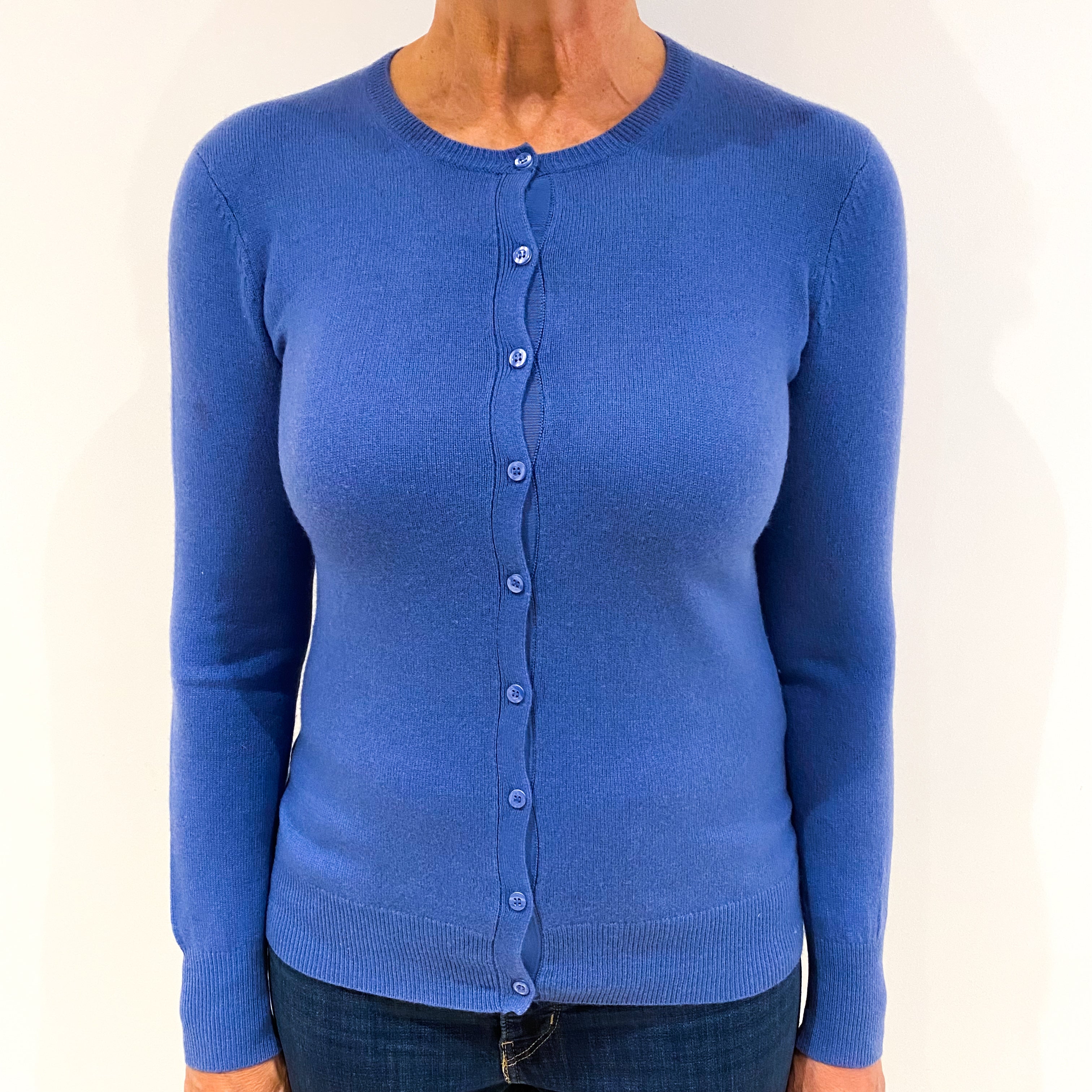 Muted Cornflower Blue Cashmere Crew Neck Cardigan Medium